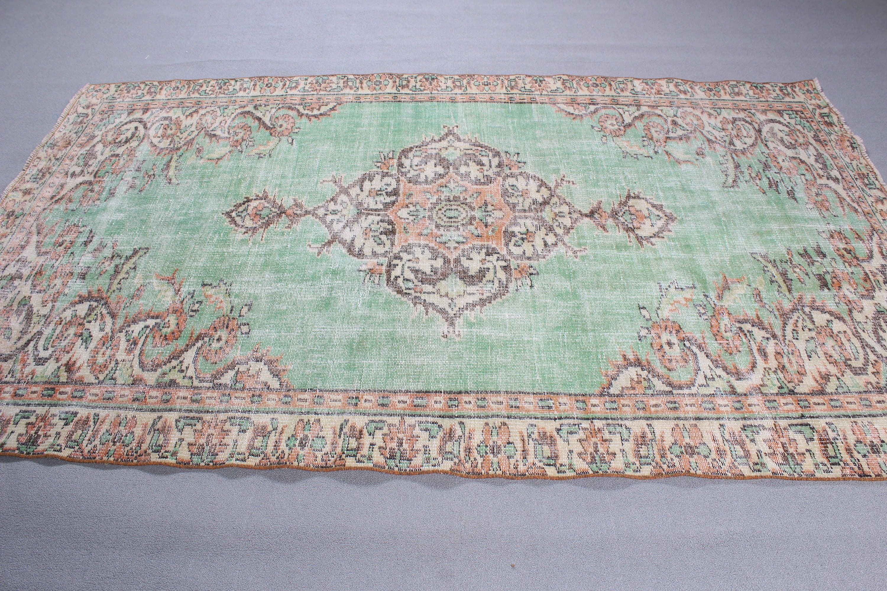 Anadolu Halısı, Vintage Halılar, Yeşil Oryantal Halılar, Türk Halısı, Nötr Halı, Büyük Boho Halıları, 5.3x8.6 ft Büyük Halılar, Oturma Odası Halıları