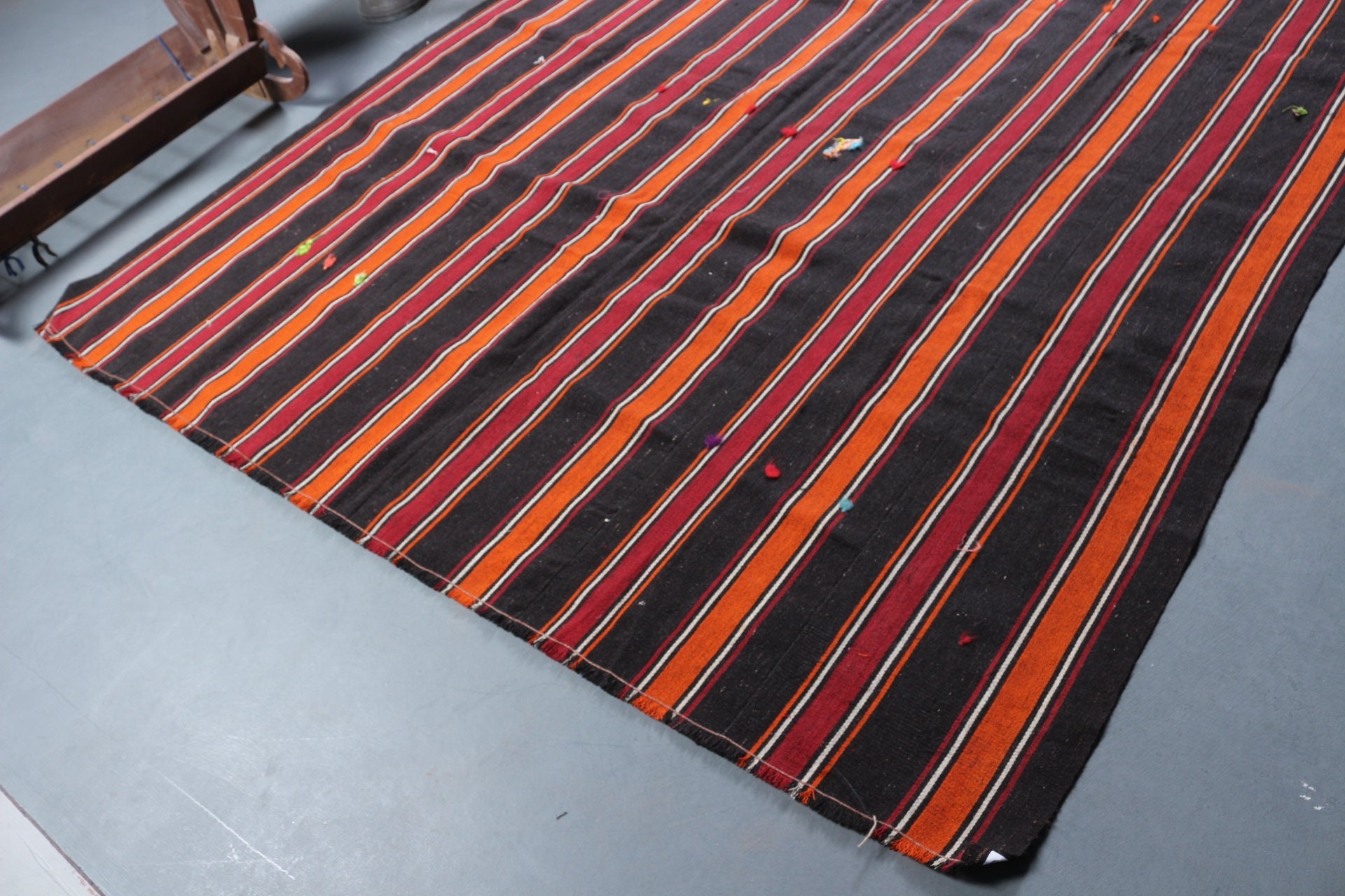 Kilim, Yün Halı, Salon Halıları, Yemek Odası Halısı, Vintage Halı, 7,3x8,7 ft Büyük Halılar, Salon Halısı, Yer Halısı, Siyah Yer Halısı, Türk Halısı