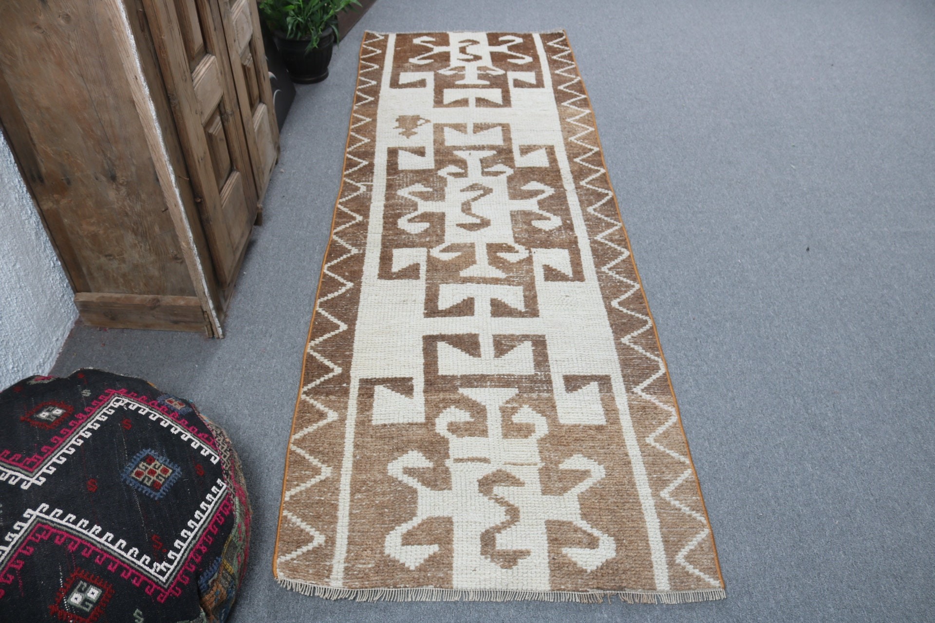 Boho Rugs, Brown Oriental Rug, Vintage Rugs, Aztec Rug, Kitchen Rug, 2.8x8.3 ft Runner Rugs, Turkish Rugs, Vintage Runner Rug, Stair Rugs