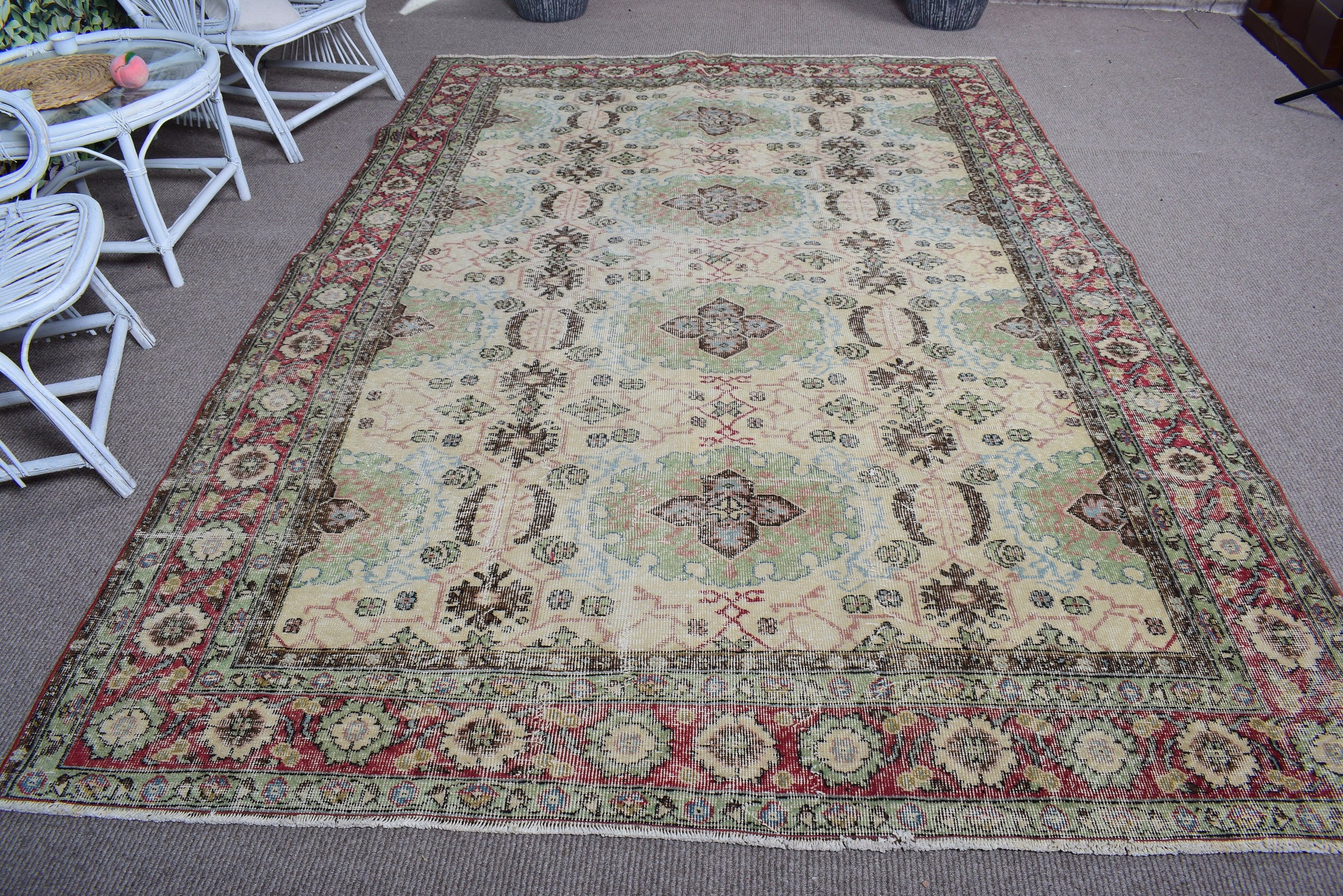 Organik Halı, Boho Halı, Yemek Odası Halısı, Vintage Halılar, 6,9x9,9 ft Büyük Halılar, El Dokuma Halılar, Yeşil Yatak Odası Halısı, Türk Halısı, Büyük Boho Halısı