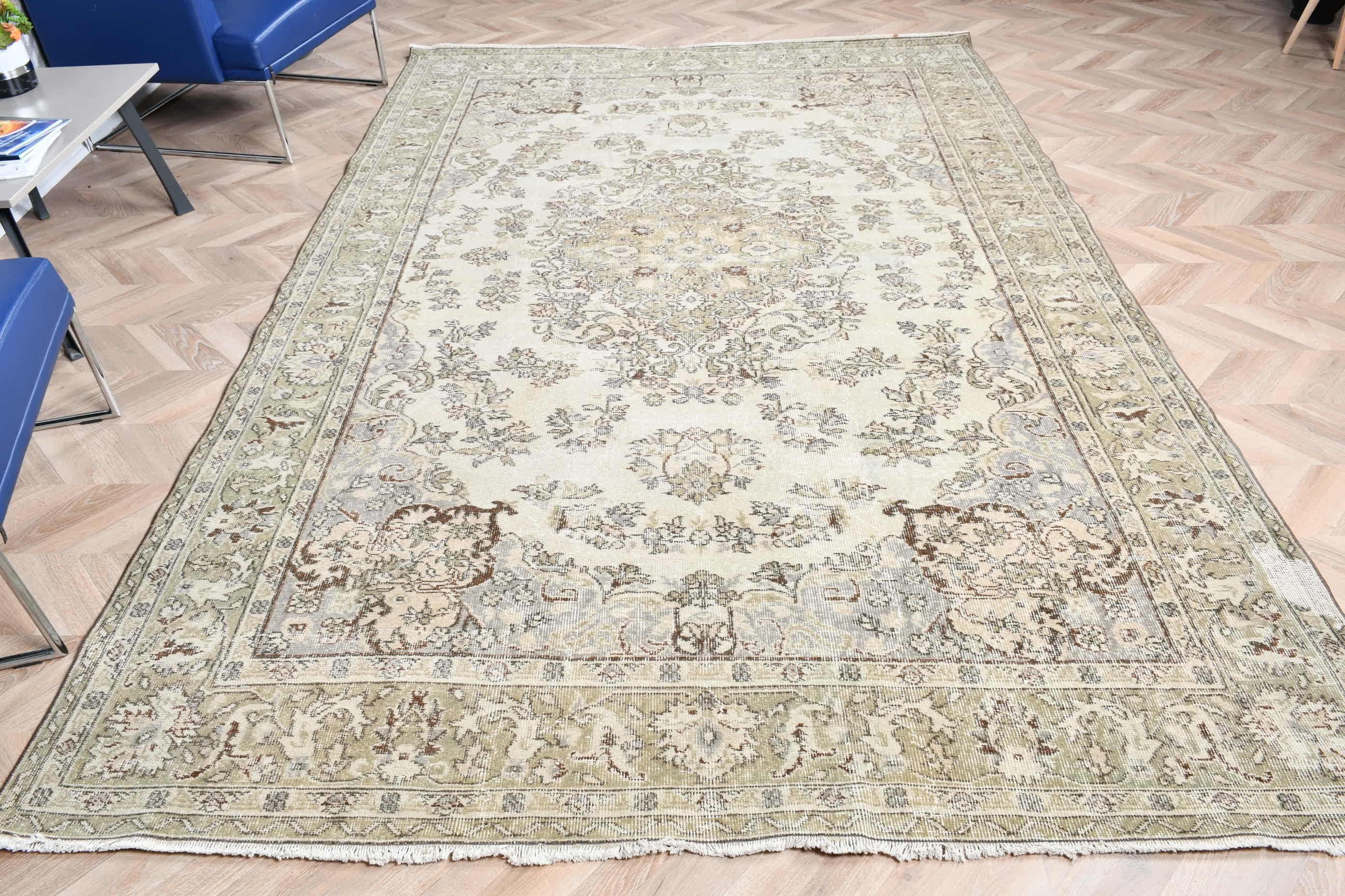 Fas Halısı, Türk Halısı, Oturma Odası Halısı, Yeşil Ev Dekor Halıları, 6.8x10.5 ft Büyük Boy Halı, Antika Halılar, Vintage Halı, Yemek Odası Halısı