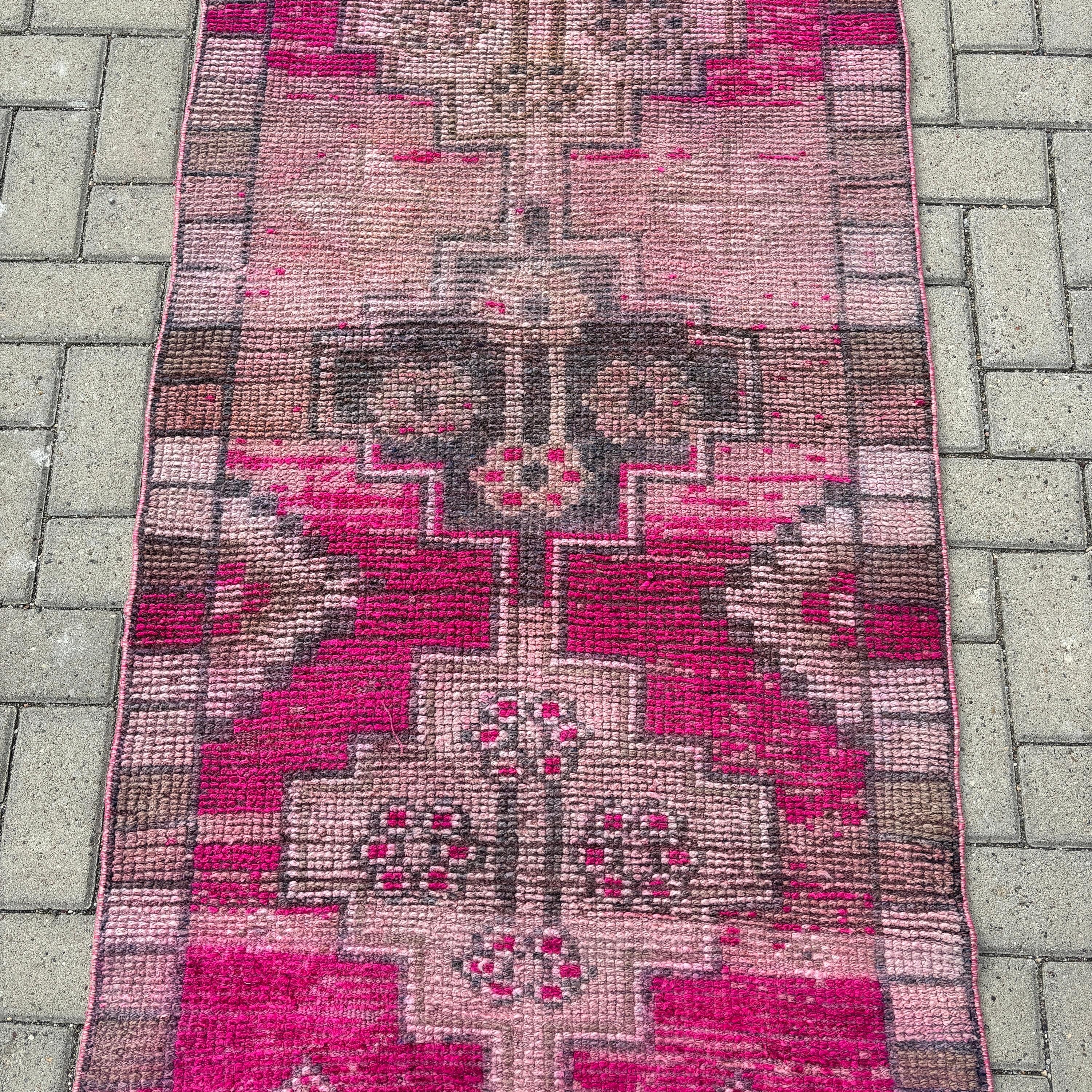 Kitchen Rugs, Rugs for Corridor, Turkish Rugs, Oushak Rugs, Pink Neutral Rug, Beni Ourain Runner Rug, 2.9x11.1 ft Runner Rug, Vintage Rug