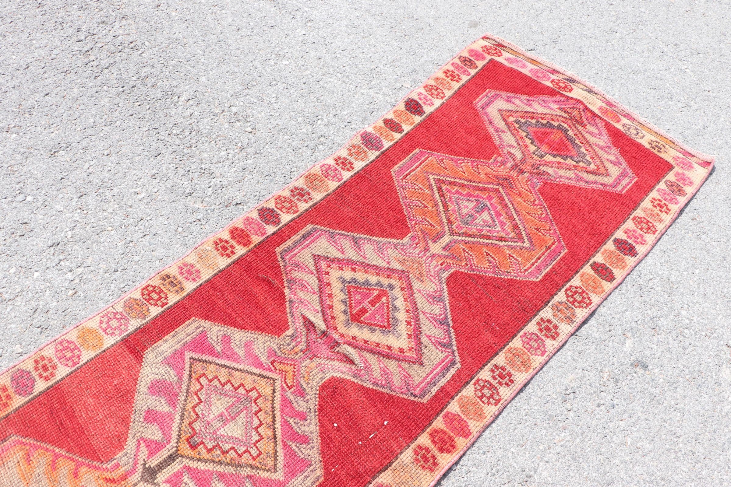 Floor Rug, Turkish Rug, Old Rug, Kitchen Rug, Vintage Rugs, Dorm Rug, Rugs for Corridor, Oushak Rug, Red Cool Rug, 2.4x11.2 ft Runner Rugs