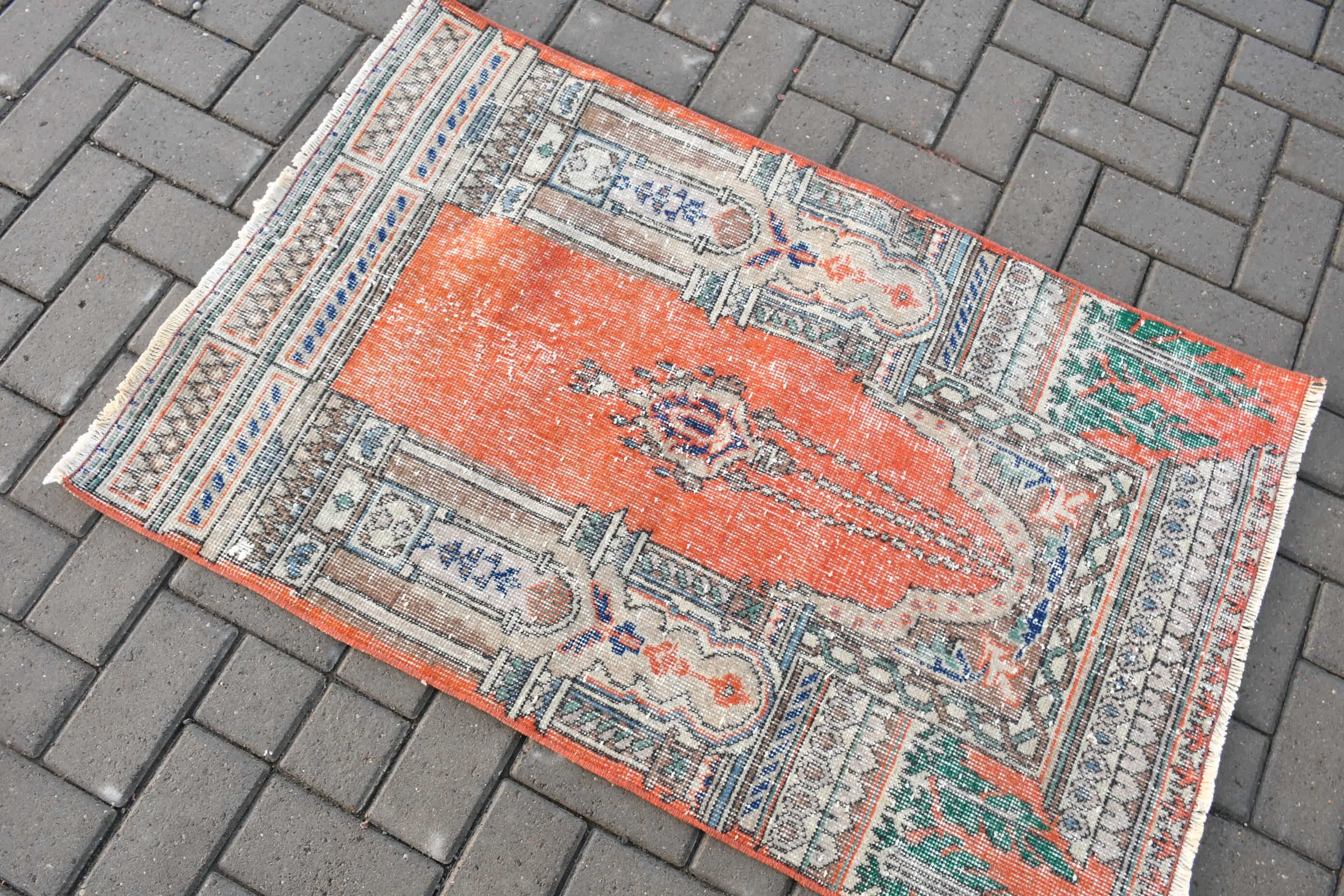 Rugs for Bedroom, 2.6x4 ft Small Rugs, Nursery Rug, Antique Rug, Bathroom Rug, Turkish Rug, Vintage Rug, Orange Bedroom Rug