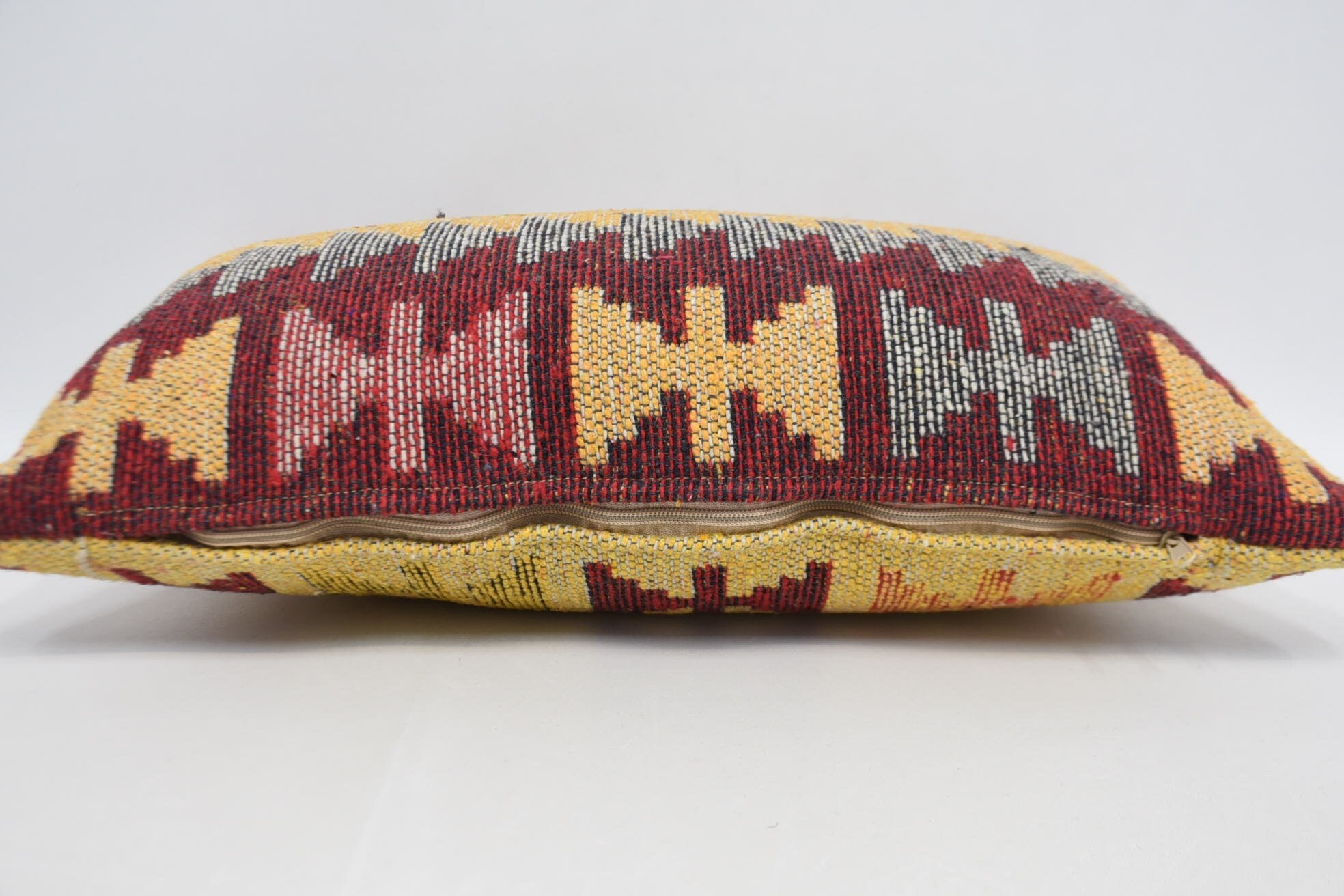 Ethnical Kilim Rug Pillow, Kilim Cushion Sham, Christmas Pillow Sham, 12"x20" Red Cushion Cover, Vintage Pillow