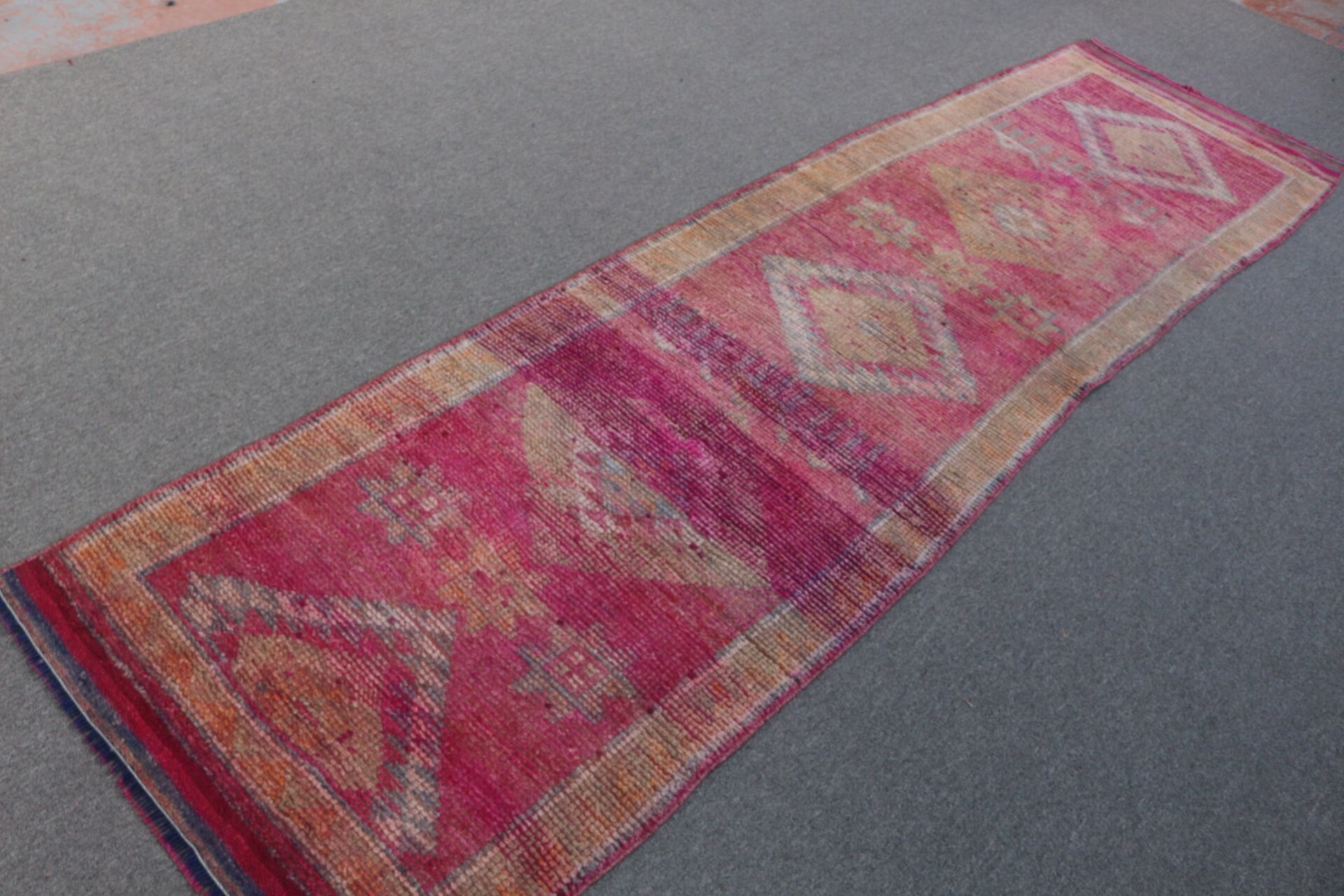 Corridor Rug, Rugs for Corridor, Hallway Rug, 2.8x10.6 ft Runner Rug, Pink Cool Rugs, Wool Rugs, Turkish Rugs, Vintage Rug