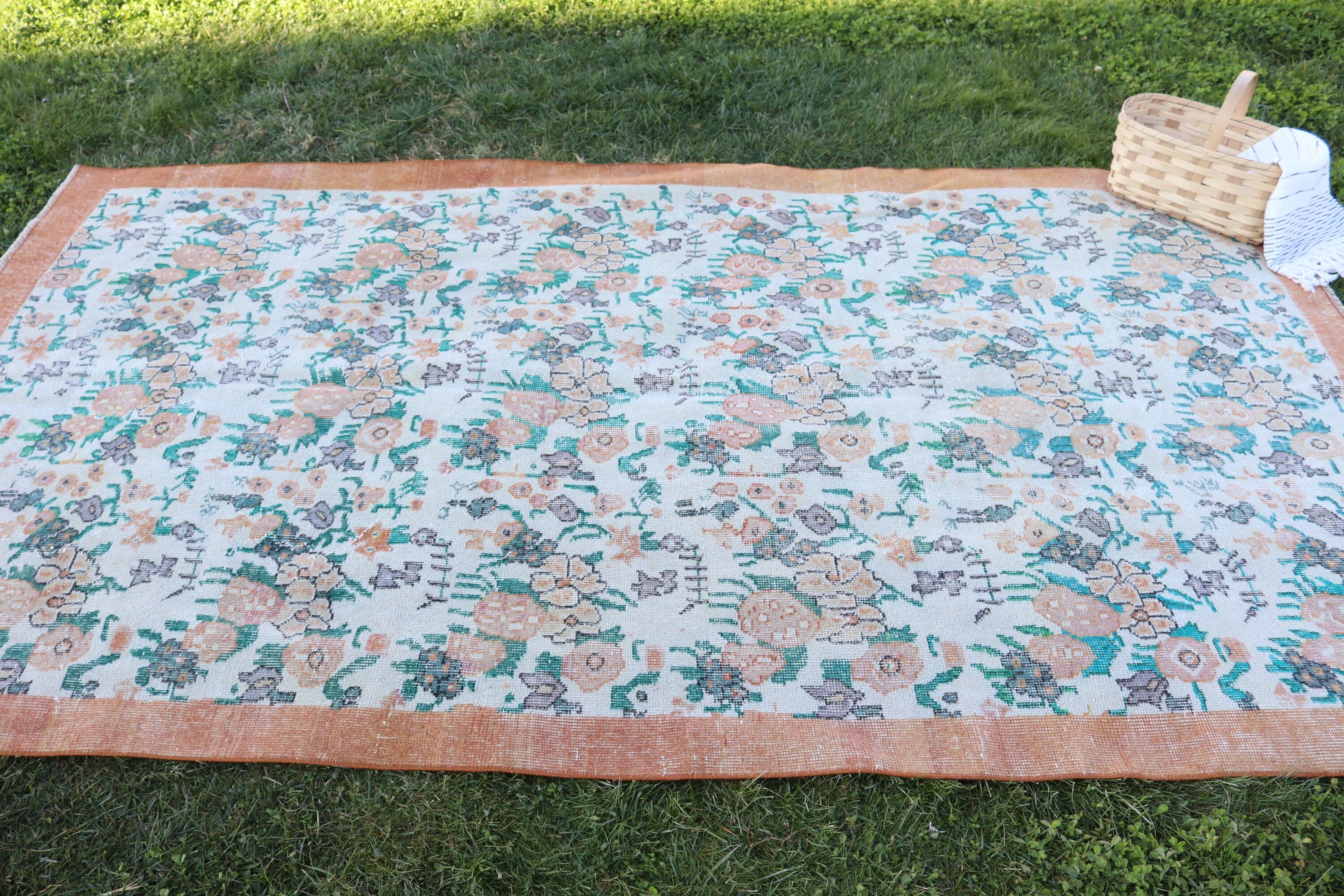 5.2x9 ft Büyük Halı, Yatak Odası Halısı, Yer Halıları, Türk Halısı, Kabile Halıları, Vintage Halı, Bej Oushak Halısı, Büyük Oushak Halıları, El Dokuma Halıları