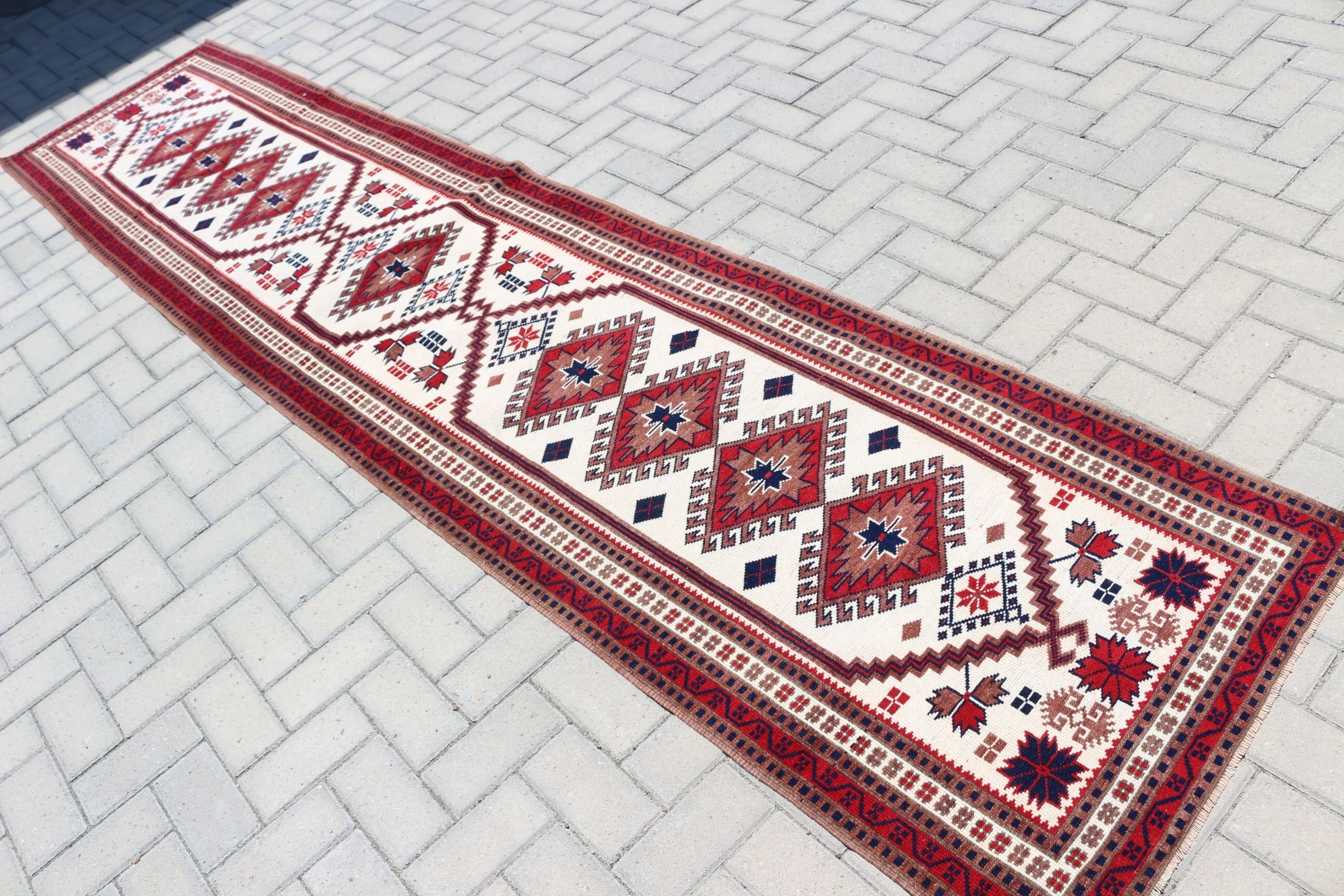 Koridor Halısı, 2.6x11.9 ft Runner Halısı, Soğuk Halı, Kırmızı Yün Halı, Türk Halıları, Runner Halıları, El Yapımı Halılar, Vintage Halı