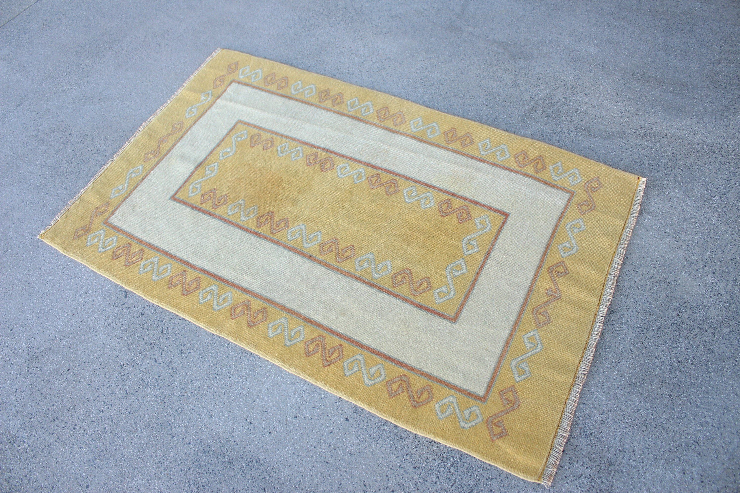 Pale Rug, Kitchen Rug, Vintage Rugs, Bathroom Rug, 2.7x4.3 ft Small Rugs, Rugs for Bathroom, Yellow Kitchen Rug, Turkish Rug