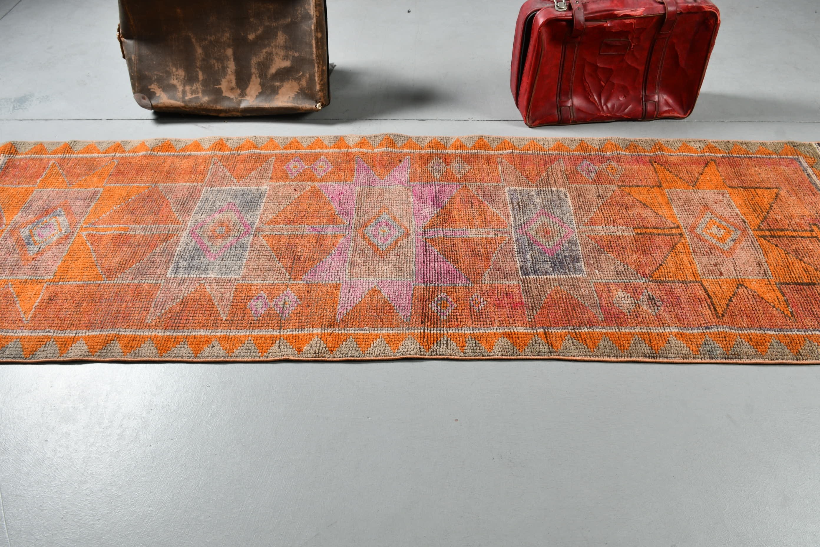 Kitchen Rug, Boho Rug, 3.2x10.7 ft Runner Rug, Orange Oriental Rug, Corridor Rug, Wool Rug, Vintage Rugs, Turkish Rug, Oriental Rug