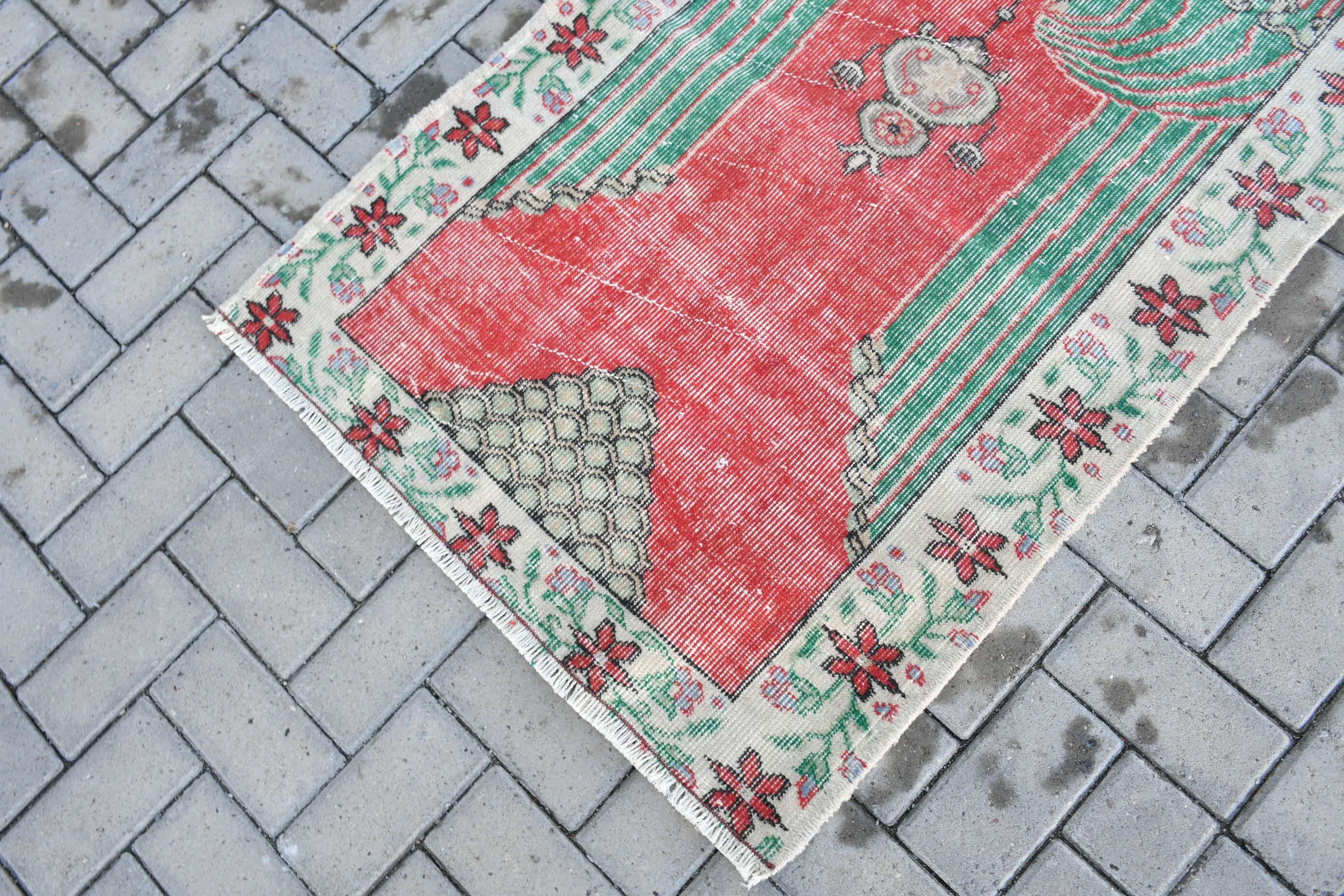 Vintage Rug, Wall Hanging Rug, Oushak Rug, Bath Rug, Home Decor Rug, Red Wool Rugs, Rugs for Bathroom, 2.6x3.9 ft Small Rug, Turkish Rug