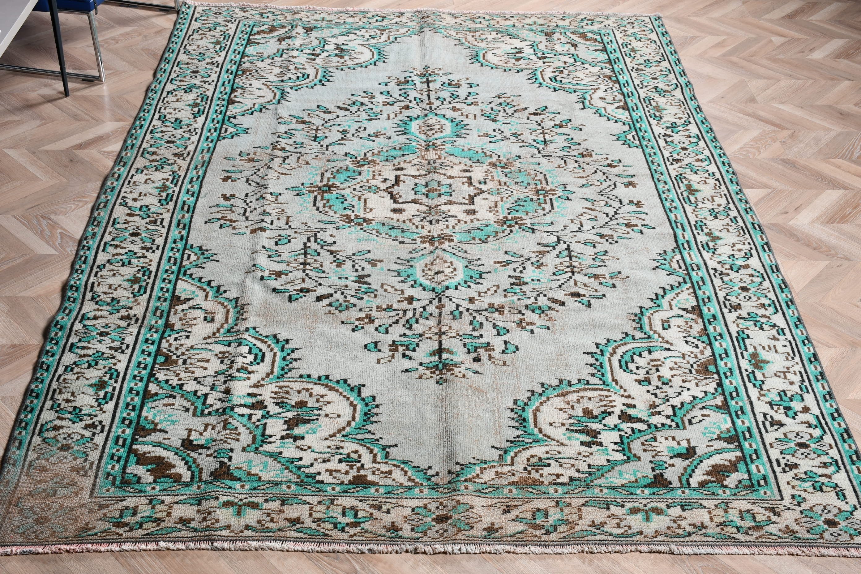 Green Floor Rug, Salon Rugs, 6.2x9 ft Large Rugs, Turkish Rugs, Dining Room Rugs, Nomadic Rug, Antique Rugs, Vintage Rugs