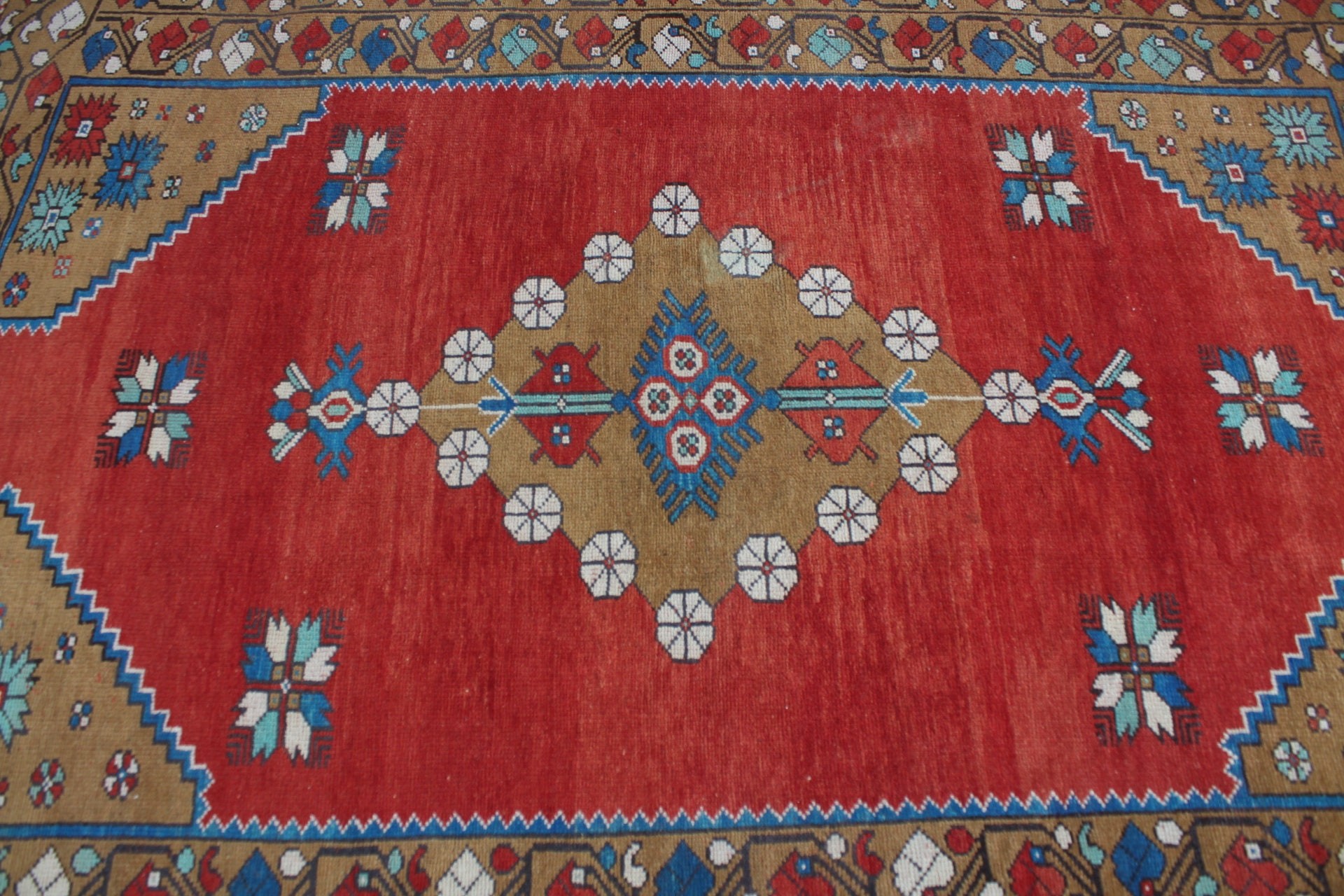 Rugs for Bedroom, 5.1x7.2 ft Area Rug, Vintage Rugs, Antique Rug, Red Floor Rug, Distressed Rug, Kitchen Rugs, Turkish Rug