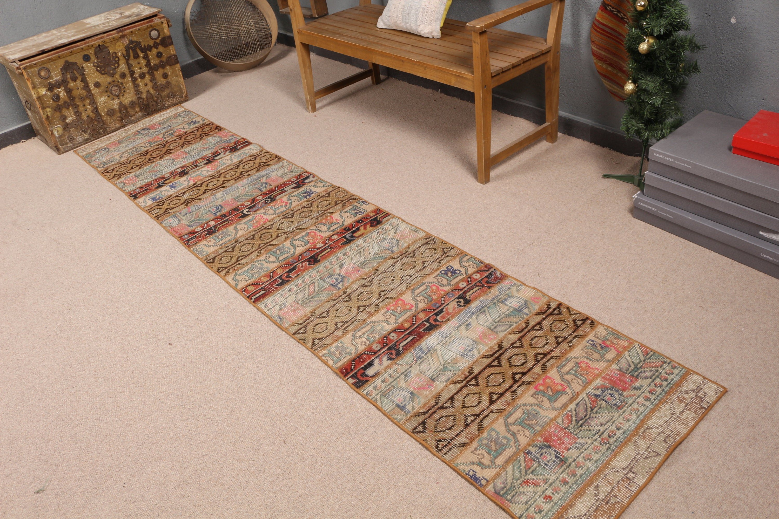 2.1x10.3 ft Runner Halı, Anadolu Halıları, Yeşil Yatak Odası Halısı, Vintage Halılar, Türk Halısı, Mutfak Halısı, Yatak Odası Halıları, Soluk Halı, Koridor Halıları