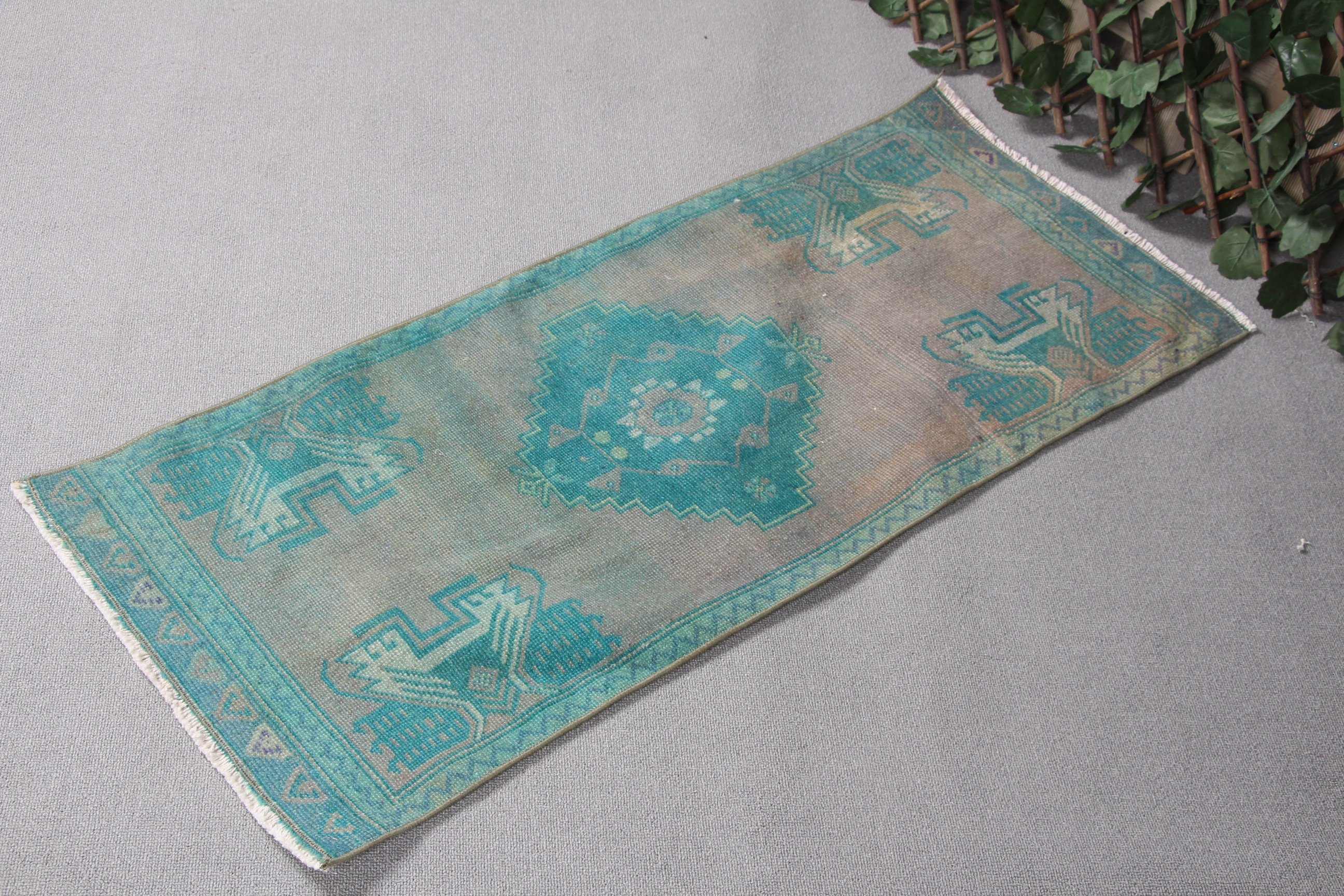 Turkish Rug, Rugs for Bath, Home Decor Rug, 1.6x3.7 ft Small Rugs, Oriental Rug, Car Mat Rug, Green Cool Rug, Bathroom Rug, Vintage Rug