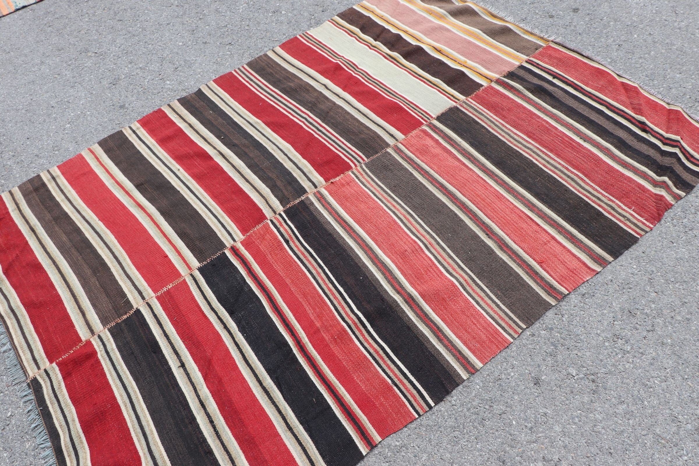 Turkish Rug, Oushak Rug, Red Kitchen Rug, Kilim, Natural Rug, 4.4x6.4 ft Area Rugs, Bedroom Rug, Kitchen Rugs, Nursery Rug, Vintage Rugs