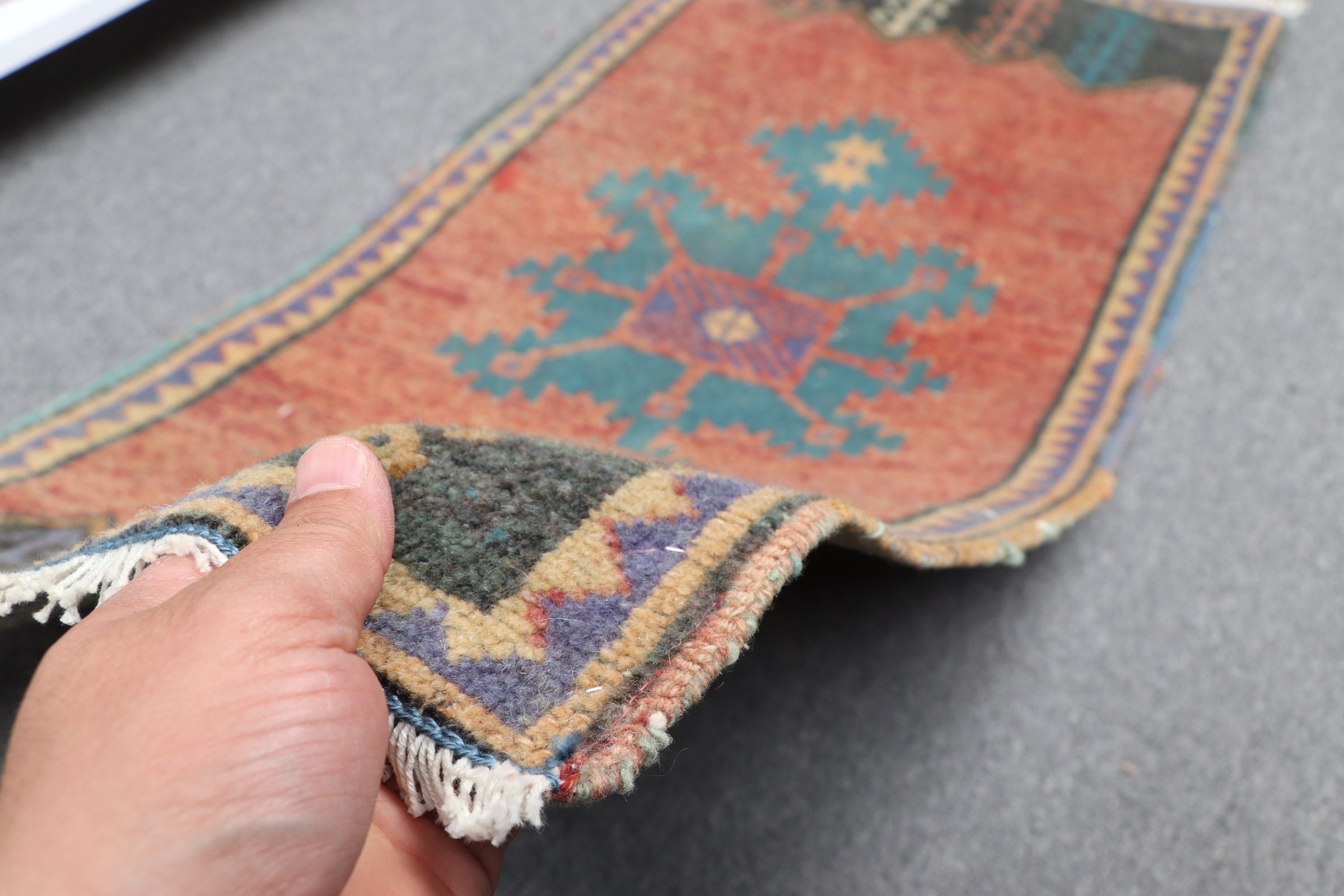 Orange Anatolian Rug, Turkish Rug, 1.7x3.7 ft Small Rug, Kitchen Rugs, Home Decor Rug, Vintage Rug, Car Mat Rug, Wall Hanging Rug, Old Rugs