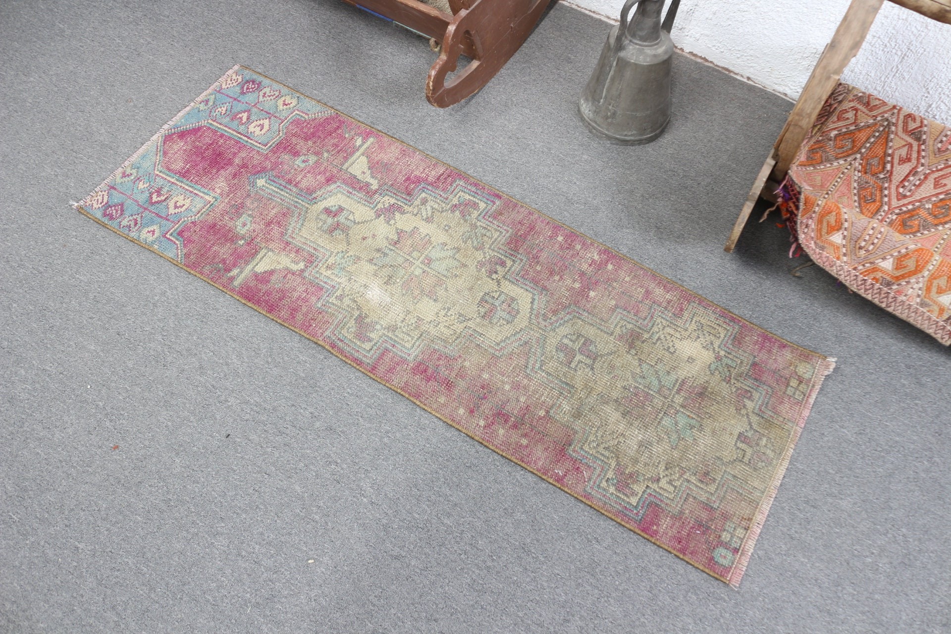 Kabile Halısı, Ev Dekor Halısı, 1.6x4.4 ft Küçük Halı, Çocuk Halısı, Mutfak Halıları, Türk Halıları, Vintage Halı, Yatak Odası Halıları, Mor Antika Halılar