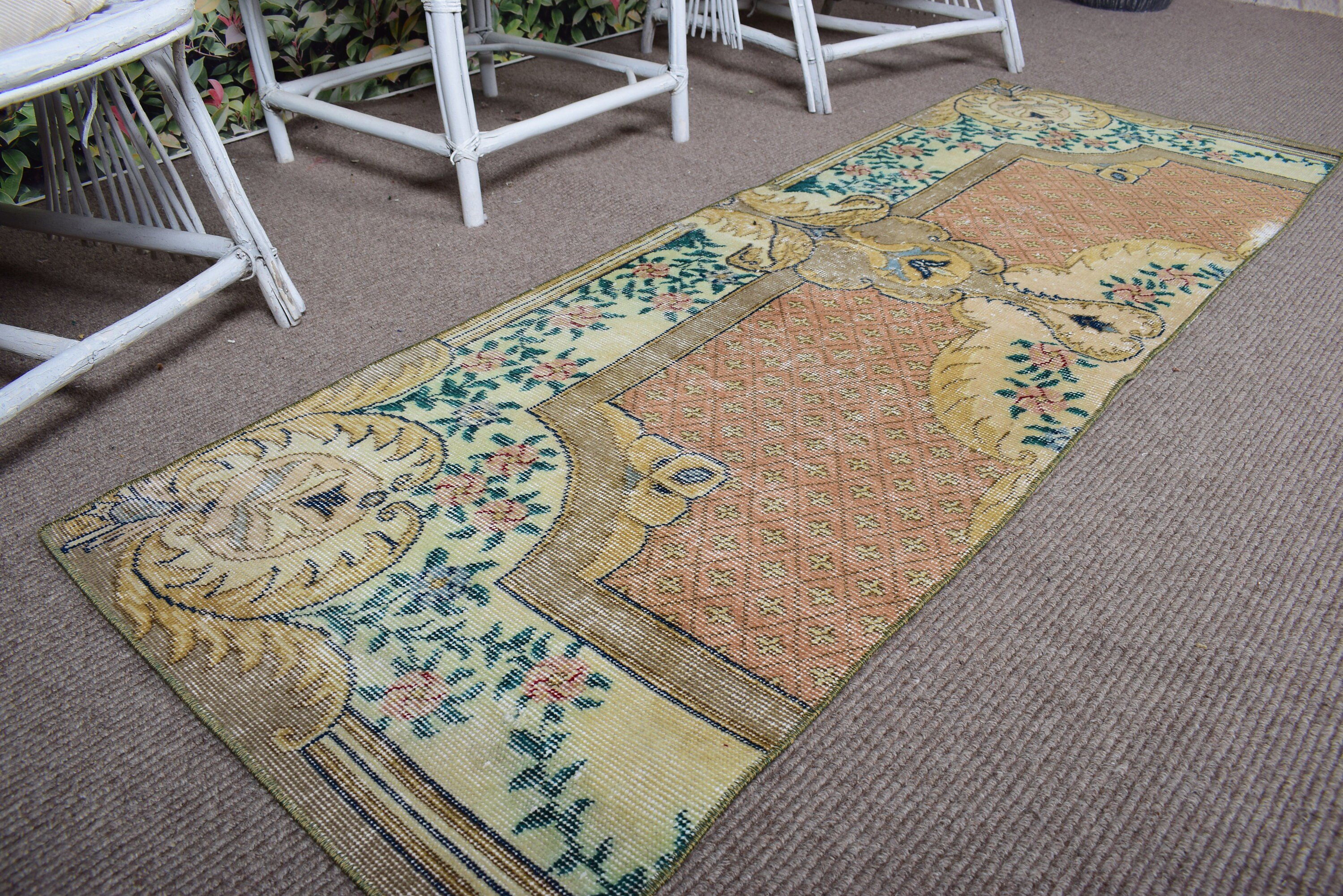 Vintage Rugs, Antique Rug, Bedroom Rug, Modern Rug, Green Bedroom Rugs, Stair Rug, Turkish Rug, Long Runner Rugs, 2.1x6.2 ft Runner Rug