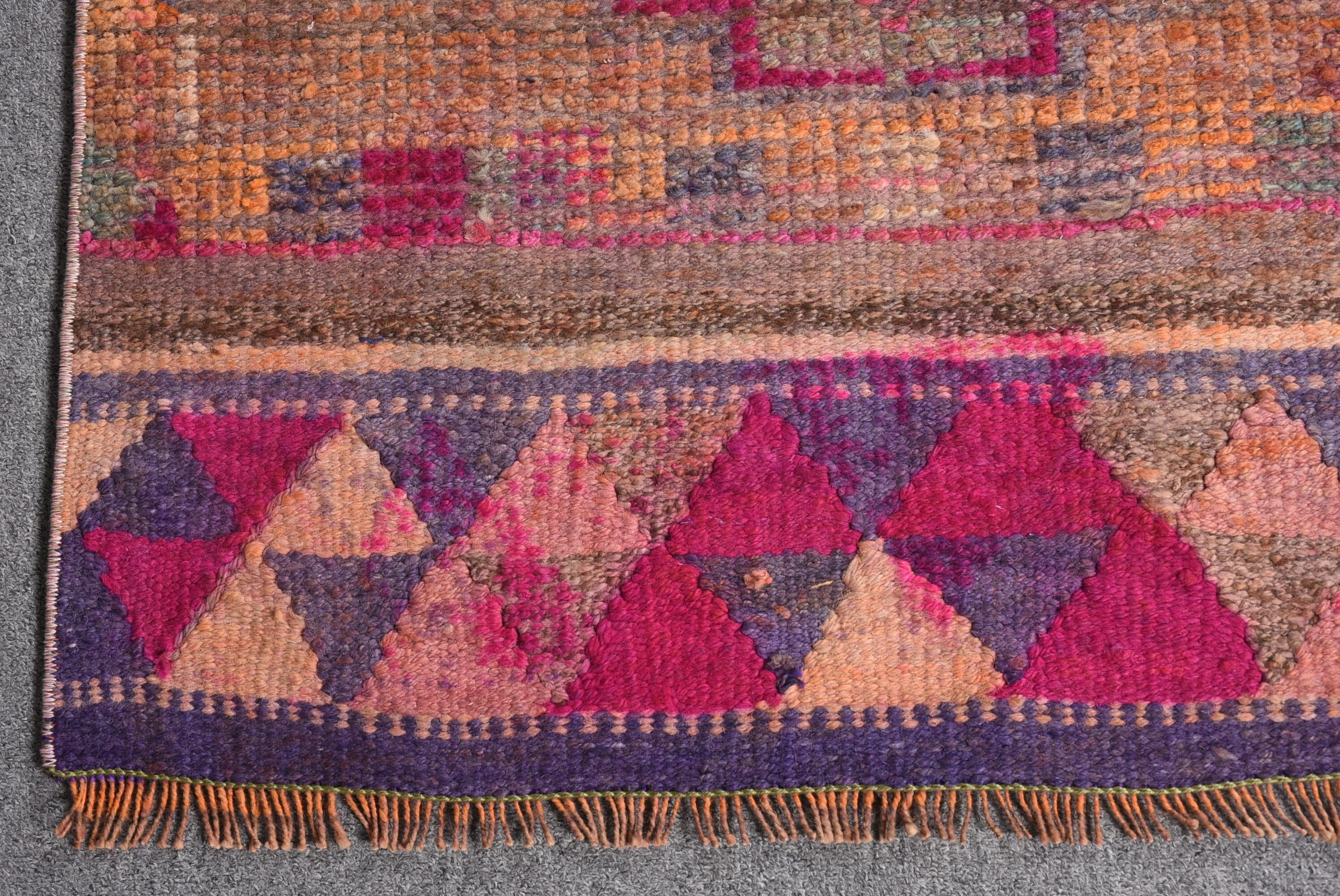 Vintage Rug, Rugs for Kitchen, Brown Wool Rug, Kitchen Rugs, Anatolian Rugs, 2.6x9.8 ft Runner Rug, Stair Rug, Turkish Rug