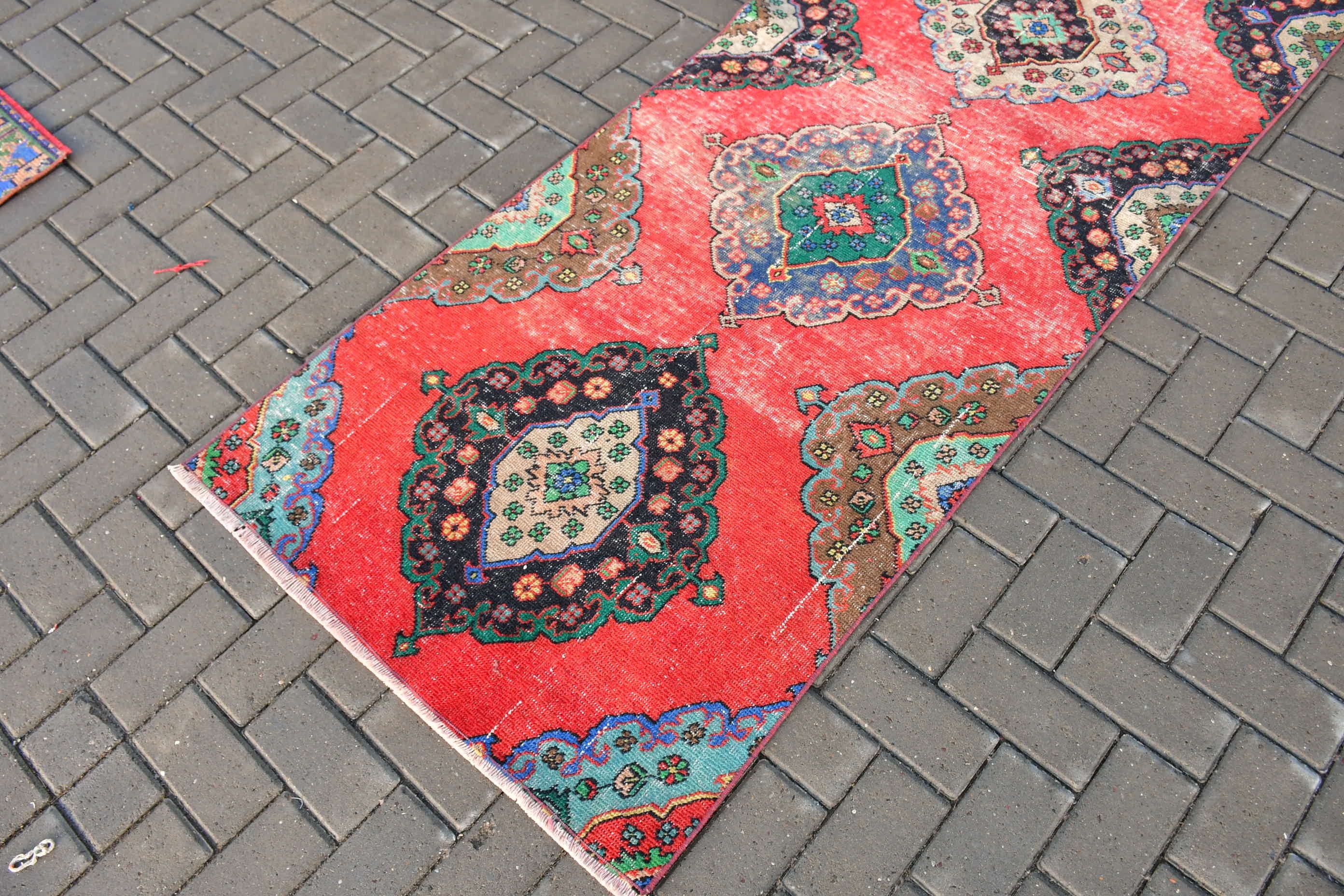 Office Rug, Bedroom Rugs, Stair Rug, Rugs for Hallway, Boho Rug, Turkish Rugs, Red Wool Rugs, Wool Rugs, 3x8.6 ft Runner Rugs, Vintage Rugs