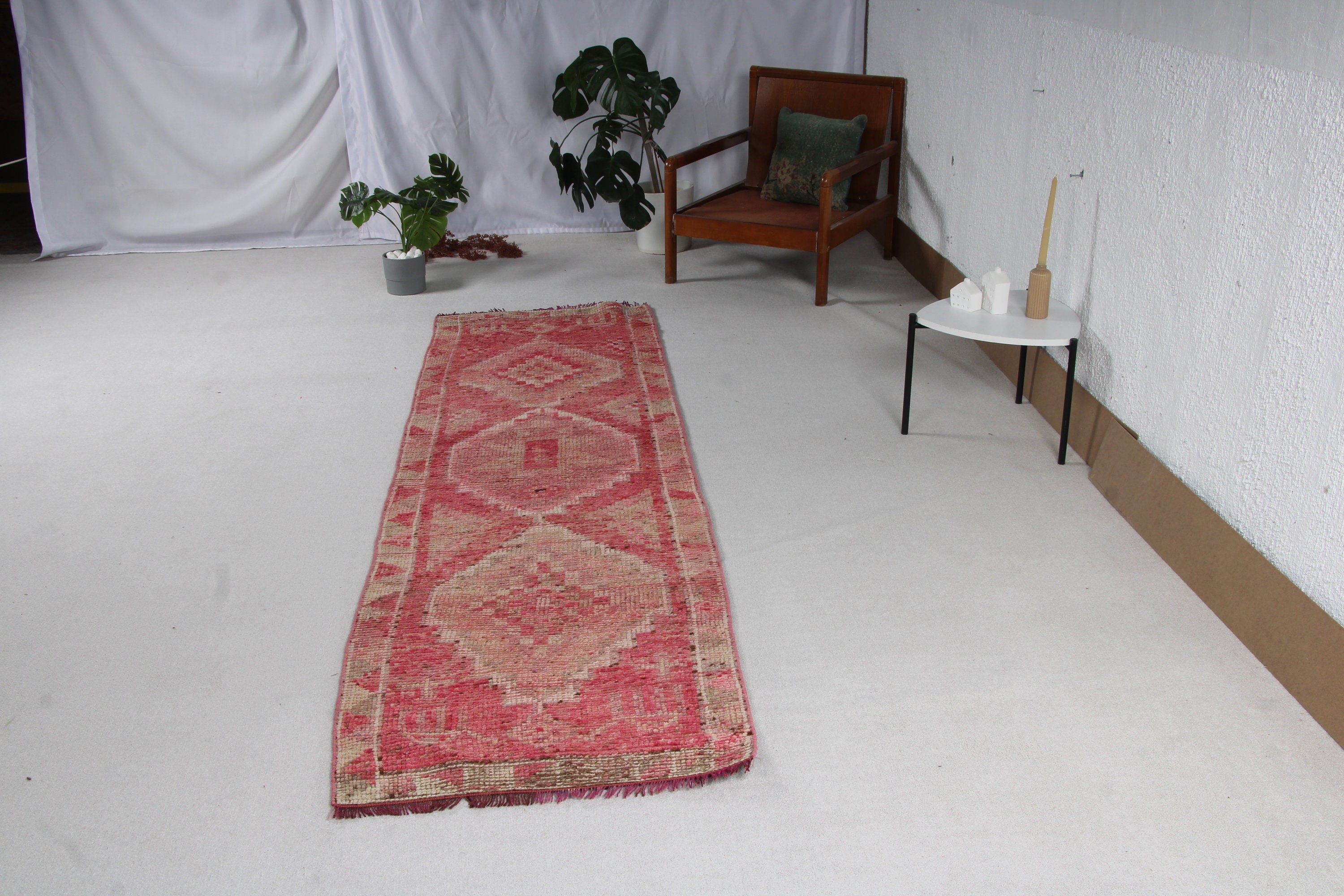 2.6x9.2 ft Runner Halı, Pembe Mutfak Halıları, Vintage Halılar, Oryantal Halılar, Beni Ourain Runner Halı, Koridor Halısı, Türk Halıları, Yatak Odası Halısı