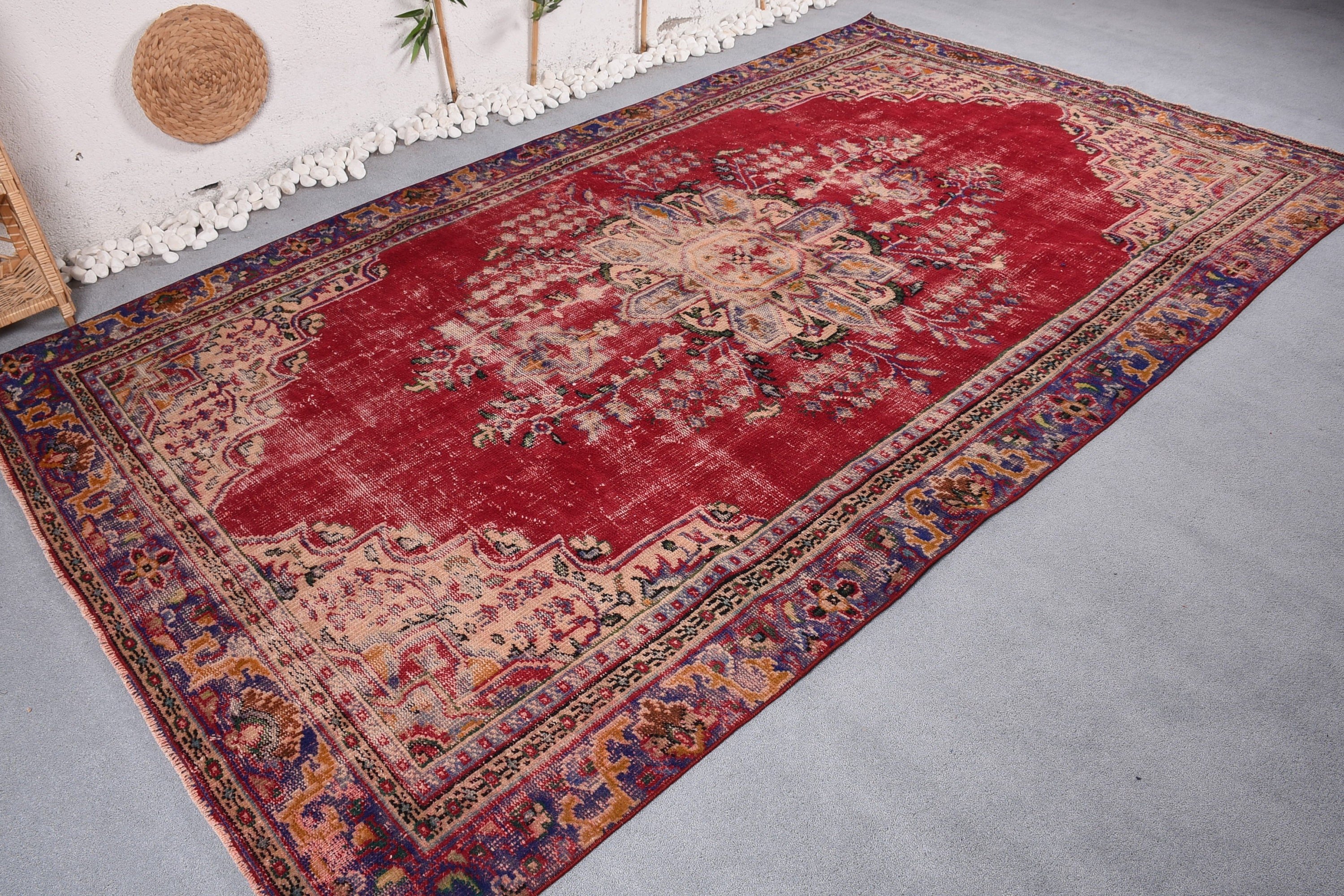 Vintage Rug, Kitchen Rug, Antique Rugs, Red Cool Rug, Turkish Rugs, Bedroom Rug, Living Room Rug, Vintage Decor Rugs, 6.3x10.7 ft Large Rug