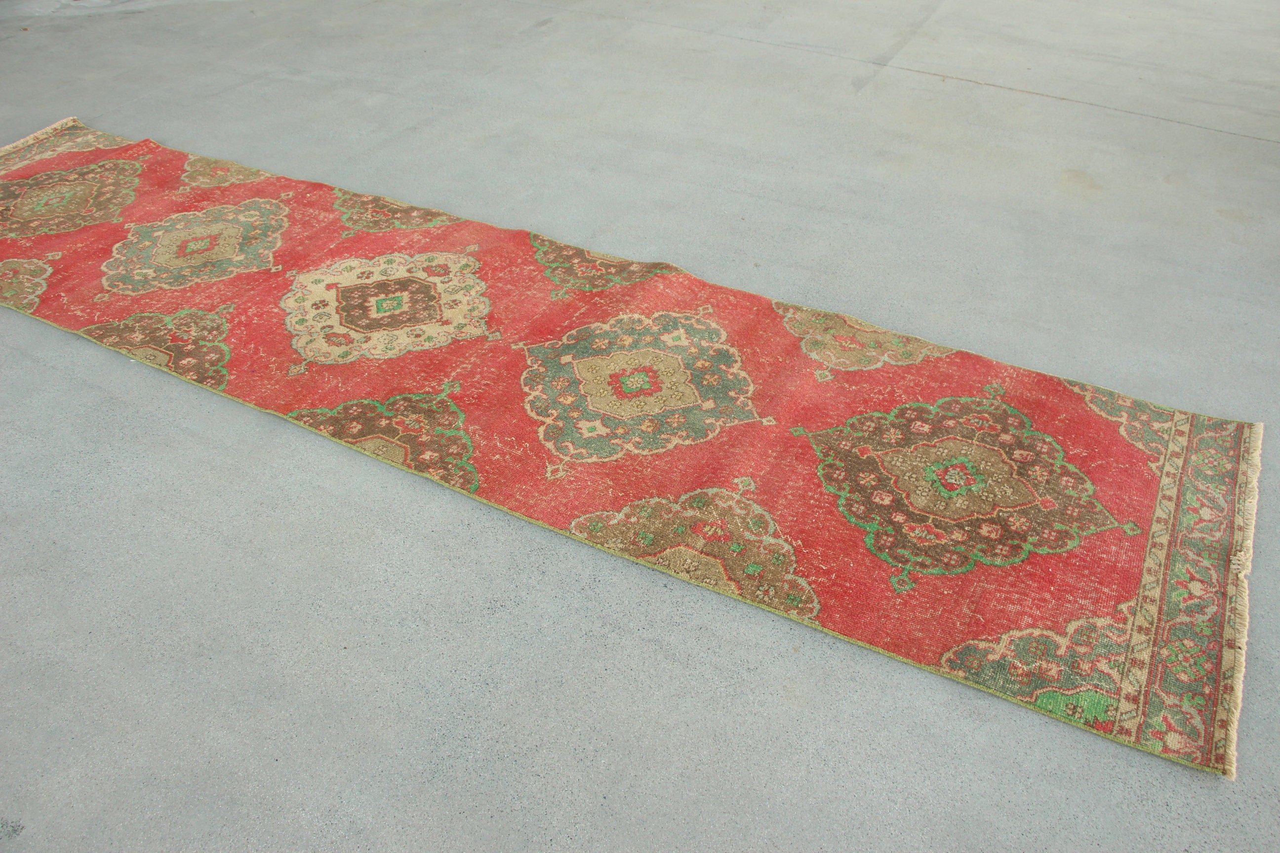 Outdoor Rug, Red Wool Rug, Stair Rugs, Oushak Rug, Turkish Rug, Antique Rugs, Vintage Runner Rugs, 3x12.3 ft Runner Rug, Vintage Rugs