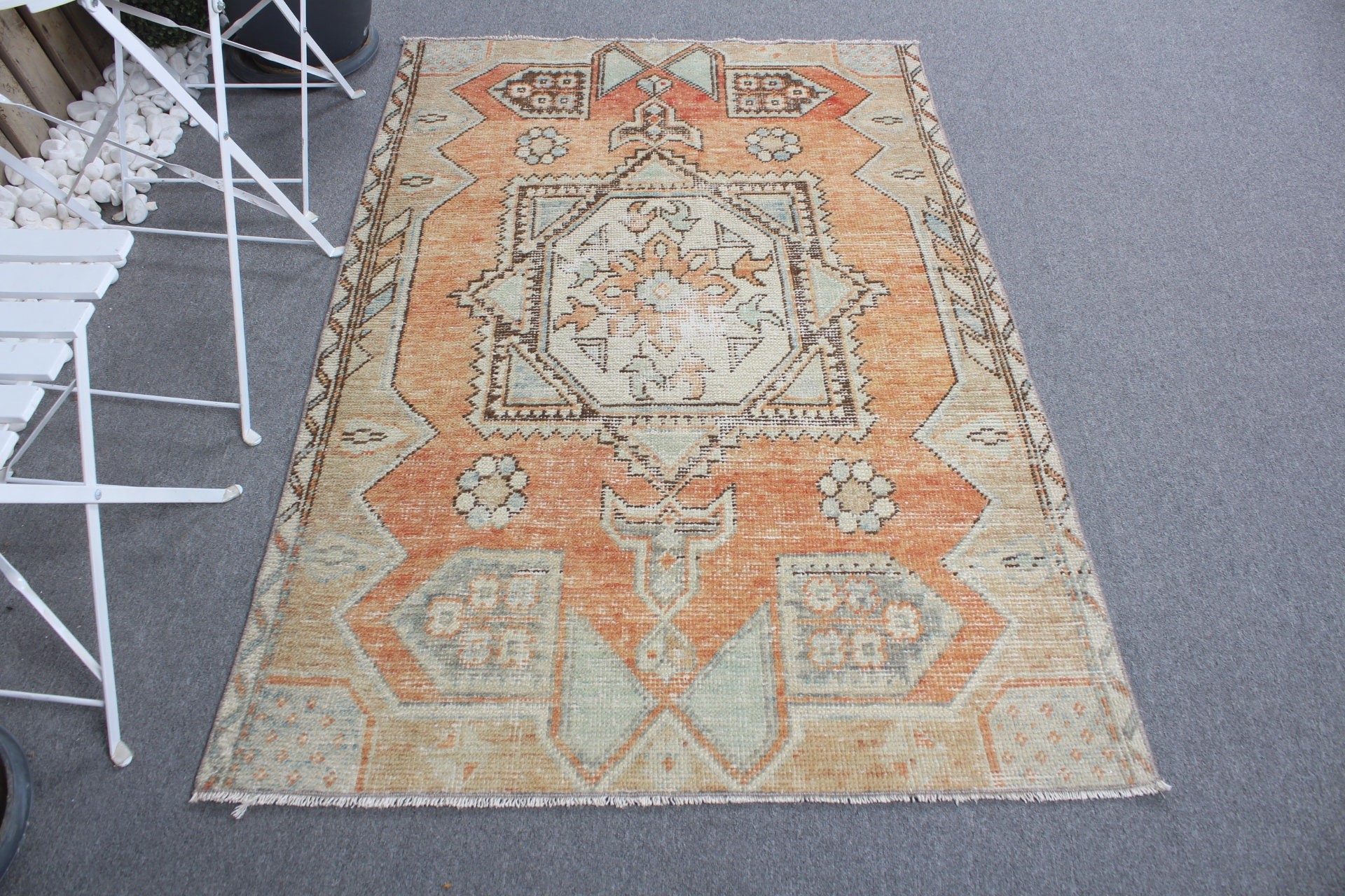 Nursery Rug, Vintage Rug, Entry Rugs, 3.8x5.6 ft Accent Rug, Turkish Rug, Oushak Rug, Orange Oriental Rugs, Rugs for Kitchen, Oriental Rug