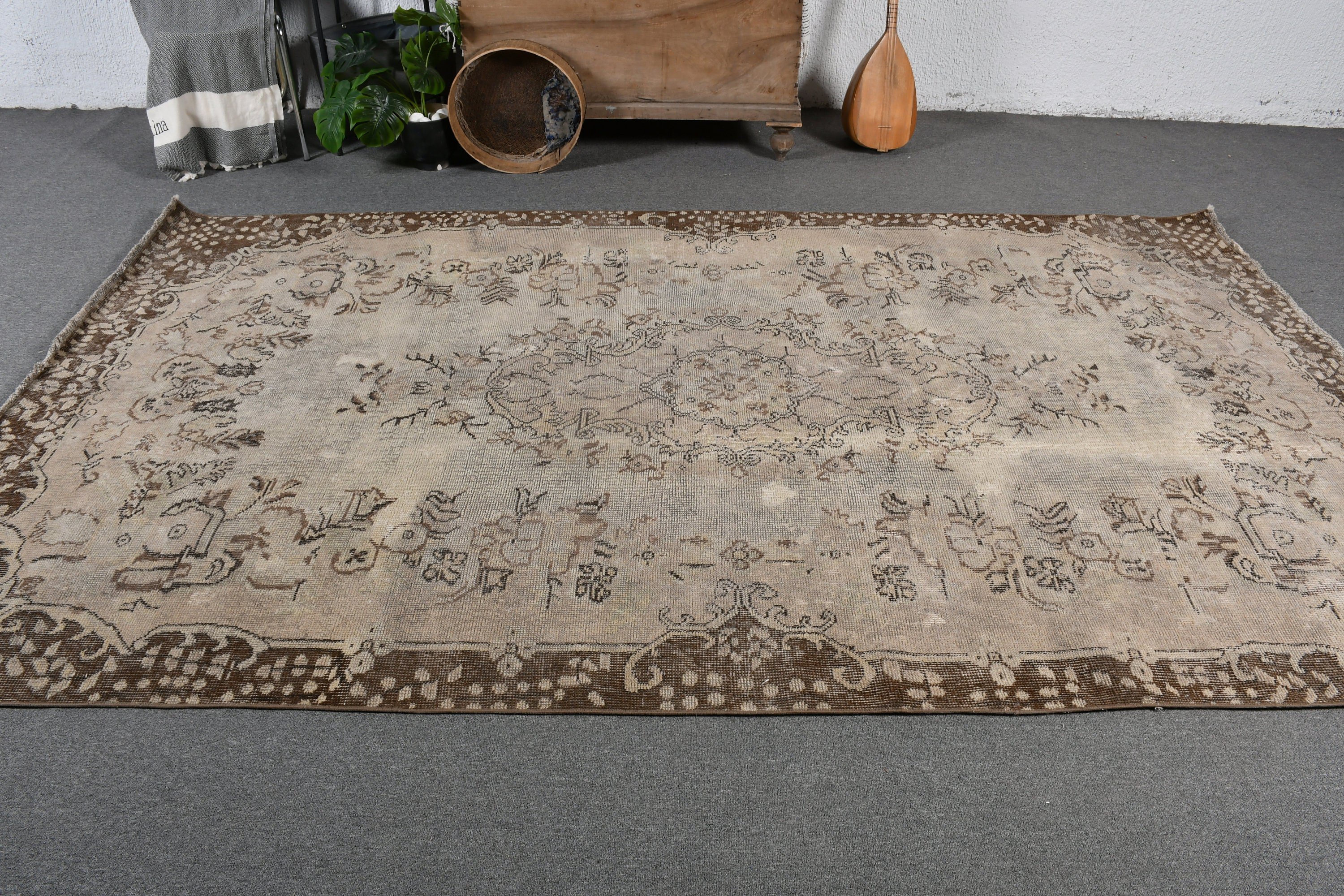 Oturma Odası Halısı, Vintage Halı, 5.8x9.8 ft Büyük Halı, Yatak Odası Halıları, Yemek Odası Halıları, Oryantal Halılar, Bej Fas Halısı, Türk Halısı