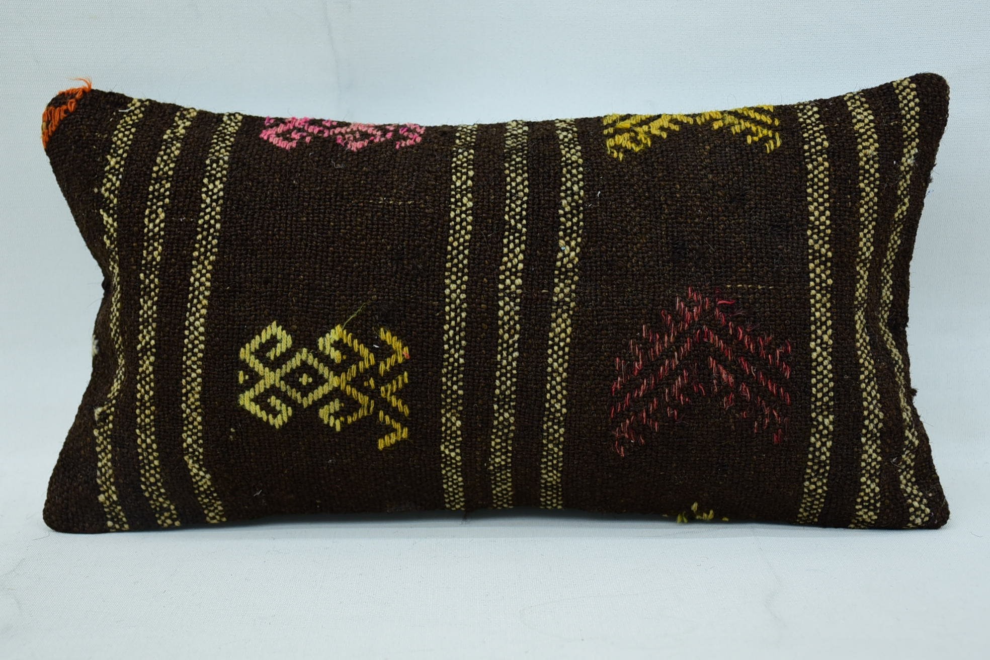 Vintage Kilim Throw Pillow, Kilim Pillow Cover, Comfy Throw Cushion Case, 8"x16" Brown Cushion, Pillow for Couch, One Of A Kind Cushion