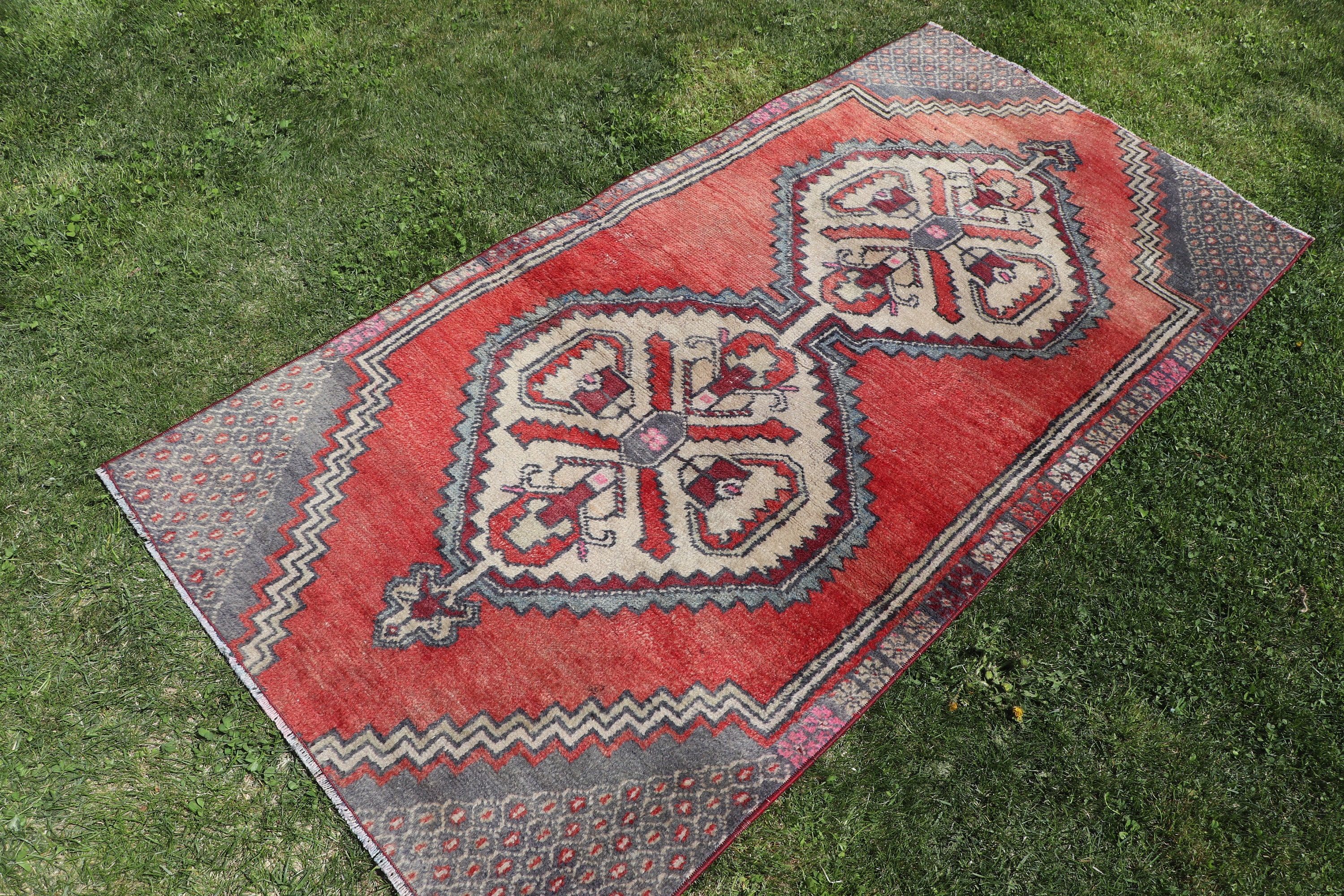 Vintage Accent Rug, Red Bedroom Rugs, Geometric Rug, Antique Rug, Rugs for Bedroom, Turkish Rugs, Vintage Rug, 3.1x6 ft Accent Rug