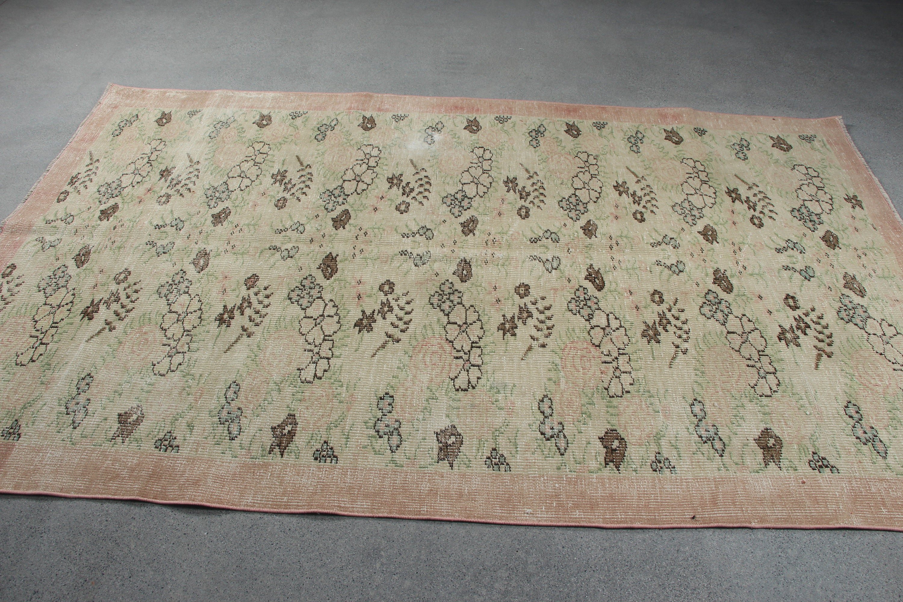 Vintage Halı, Oushak Halı, Oturma Odası Halısı, Yatak Odası Halıları, Havalı Halı, Salon Halısı, 5.2x8.4 ft Büyük Halı, Türk Halısı, Yeşil Anadolu Halısı