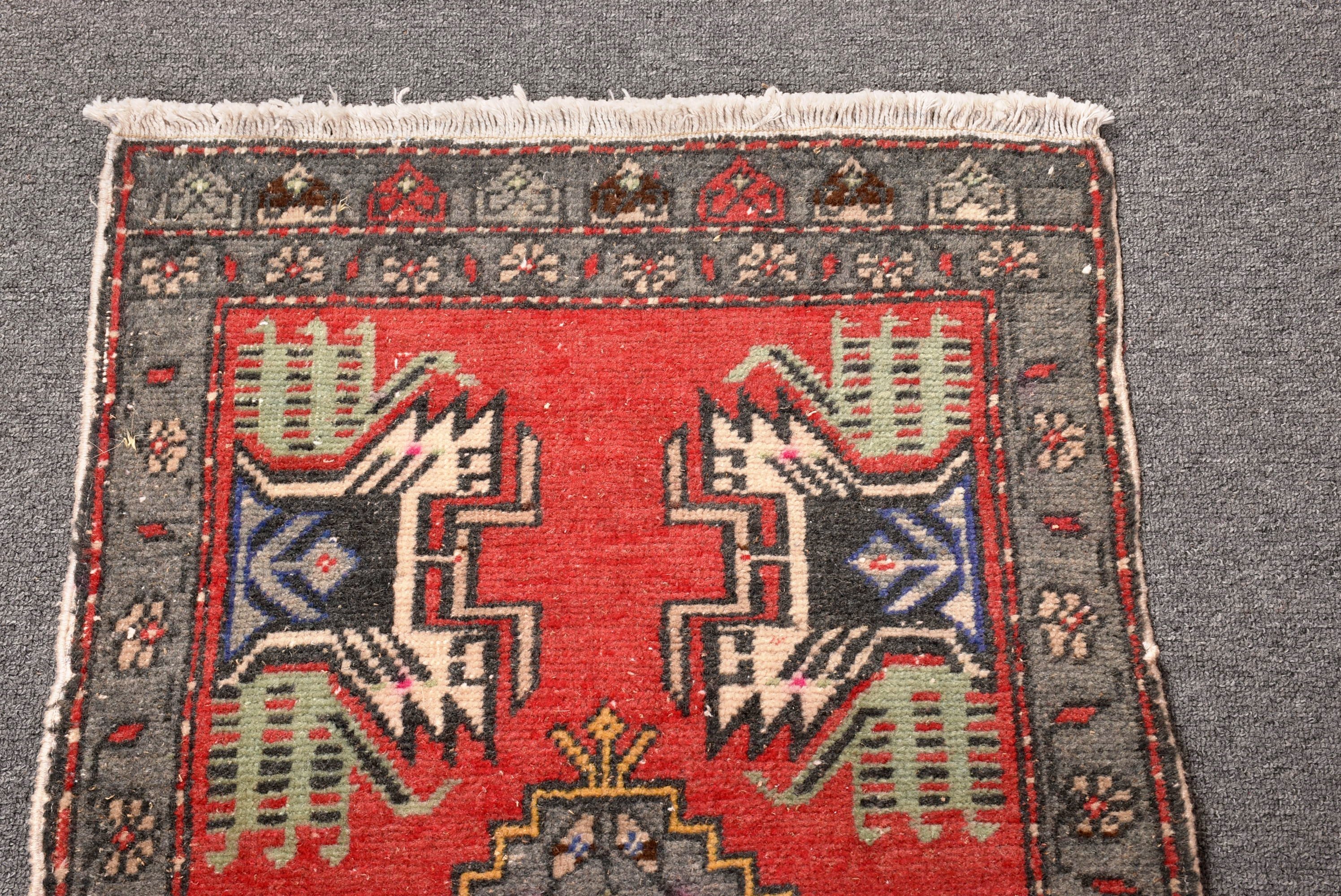 Kırmızı Boho Halı, Duvara Asılı Halı, Giriş Halıları, Türk Halıları, 1.8x3.5 ft Küçük Halı, Oushak Halıları, Modern Halı, Vintage Halılar, Küçük Boho Halıları