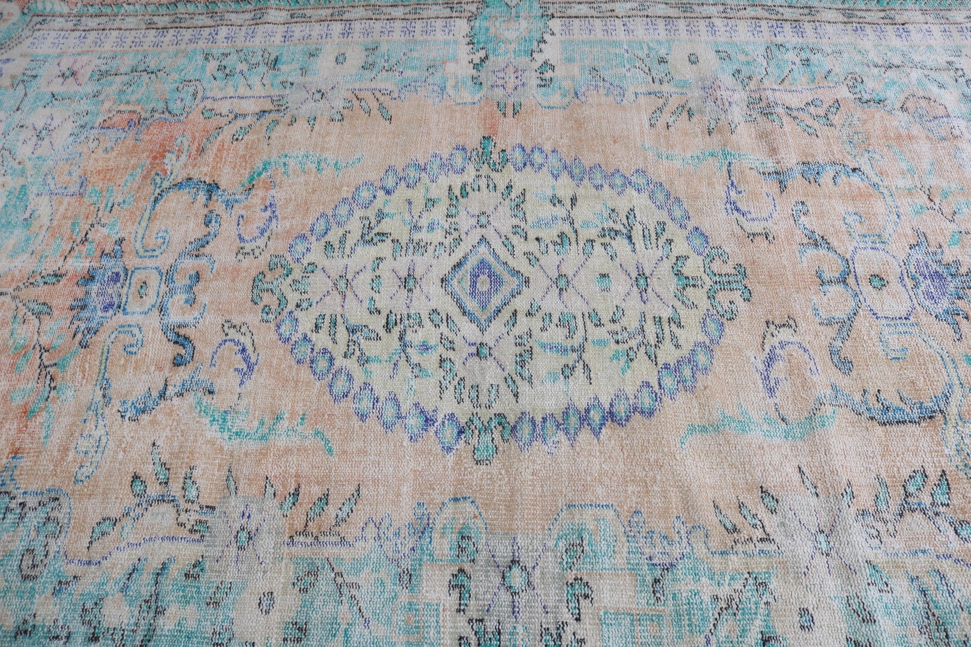 El Dokuma Halı, Anadolu Halısı, Turuncu Fas Halısı, Vintage Halı, Aztek Halısı, Türk Halısı, Salon Halıları, 6.1x9.4 ft Büyük Halılar, Büyük Oushak Halısı