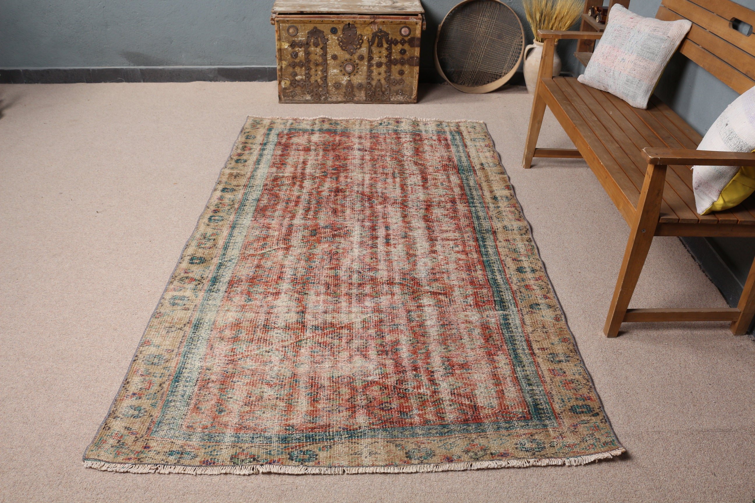 4.3x7.4 ft Area Rug, Turkish Rugs, Cool Rugs, Living Room Rugs, Dining Room Rugs, Tribal Rugs, Red Floor Rug, Oriental Rug, Vintage Rug