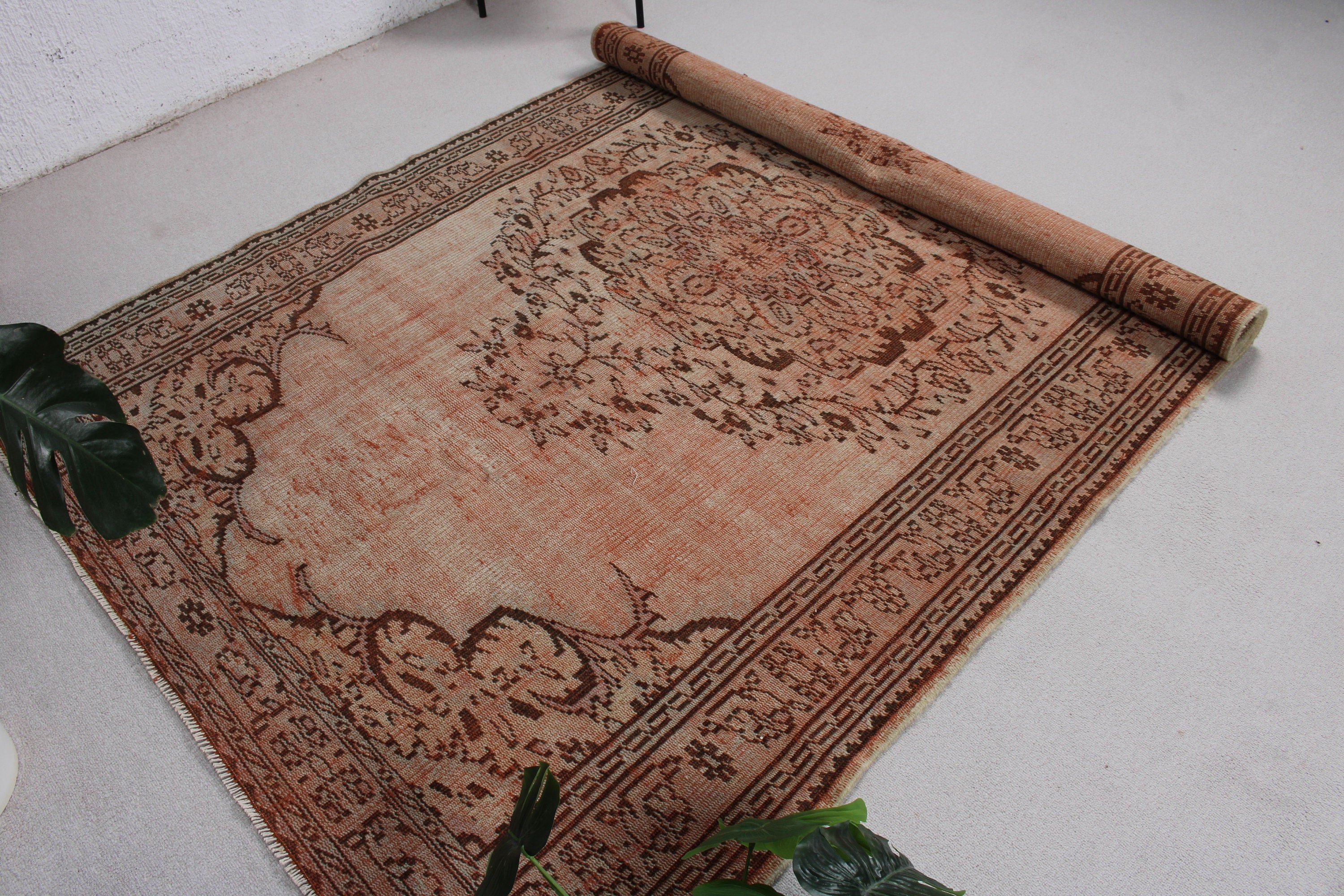 Vintage Halı, Salon Halısı, Kahverengi Oryantal Halılar, 5.3x8.1 ft Büyük Halılar, Büyük Oushak Halıları, Türk Halısı, Ev Dekorasyonu Halıları