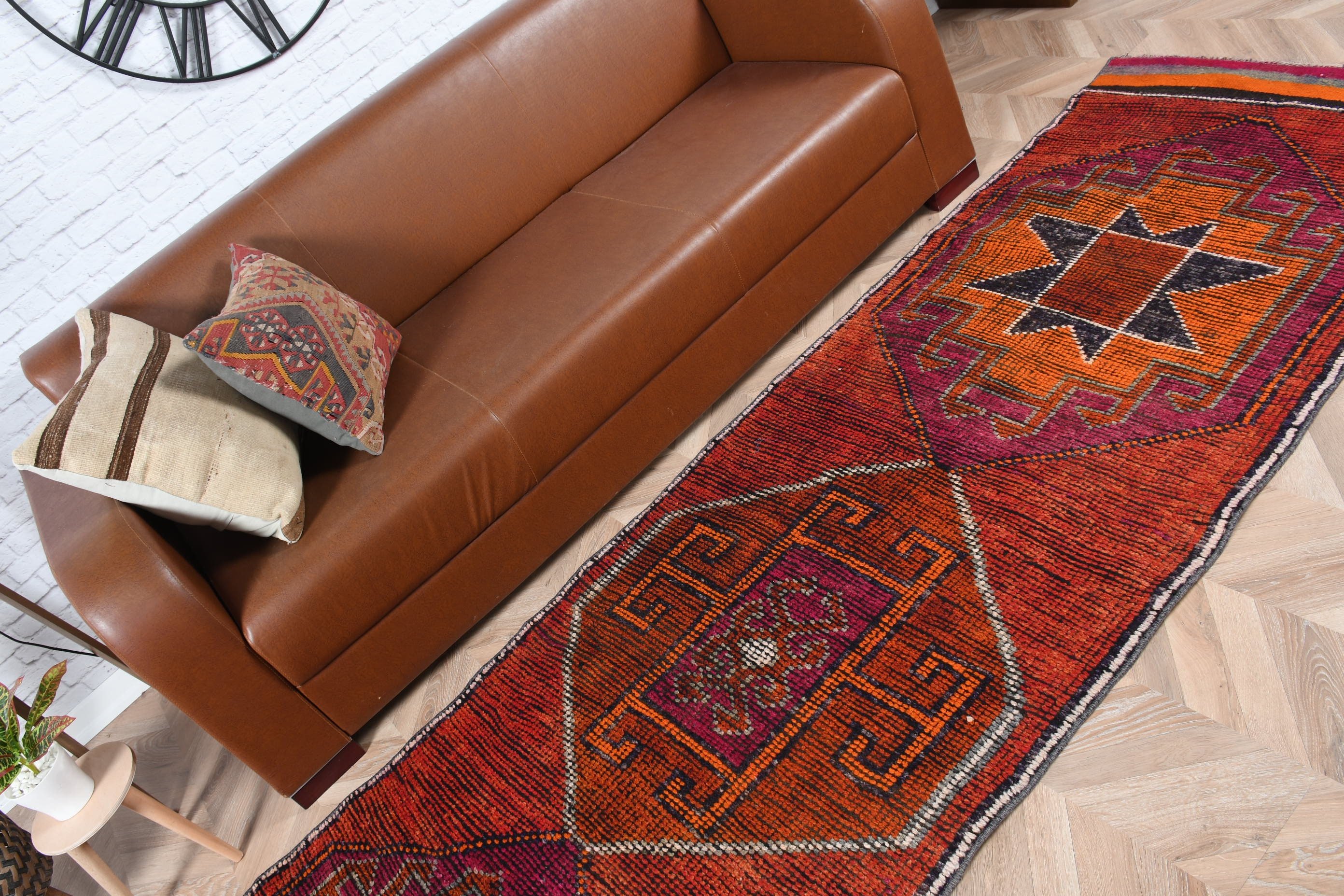 Vintage Halı, Havalı Halı, Turuncu Fas Halıları, Etnik Halı, Oryantal Halılar, 3,1x10,5 ft Runner Halısı, Mutfak Halıları, Koridor Halısı, Türk Halısı