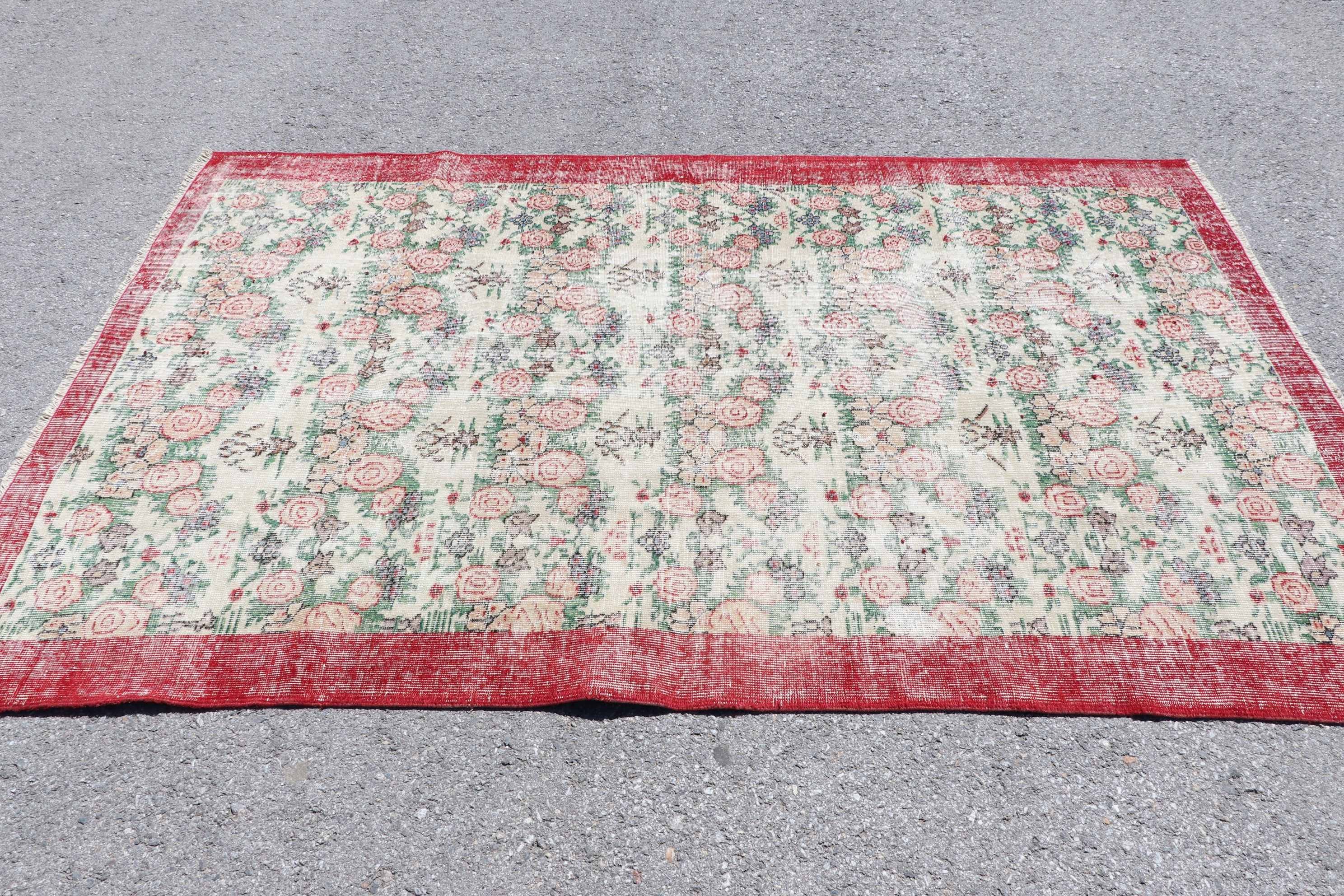 Salon Halısı, Bej Yün Halılar, 5.5x8.5 ft Büyük Halı, Havalı Halı, Salon Halıları, Yatak Odası Halısı, Vintage Dekor Halıları, Vintage Halı, Türk Halıları