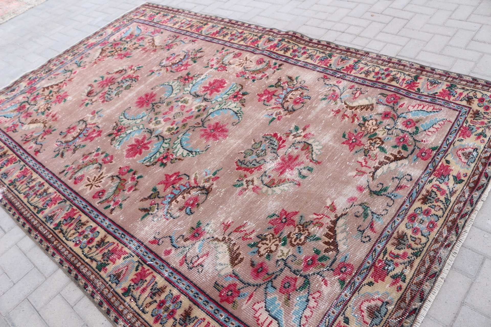 6.4x9.9 ft Büyük Halı, Vintage Halı, Yatak Odası Halıları, Oushak Halıları, Kahverengi Fas Halıları, Salon Halıları, Antika Halı, Sanat Halısı, Türk Halısı, Yer Halısı