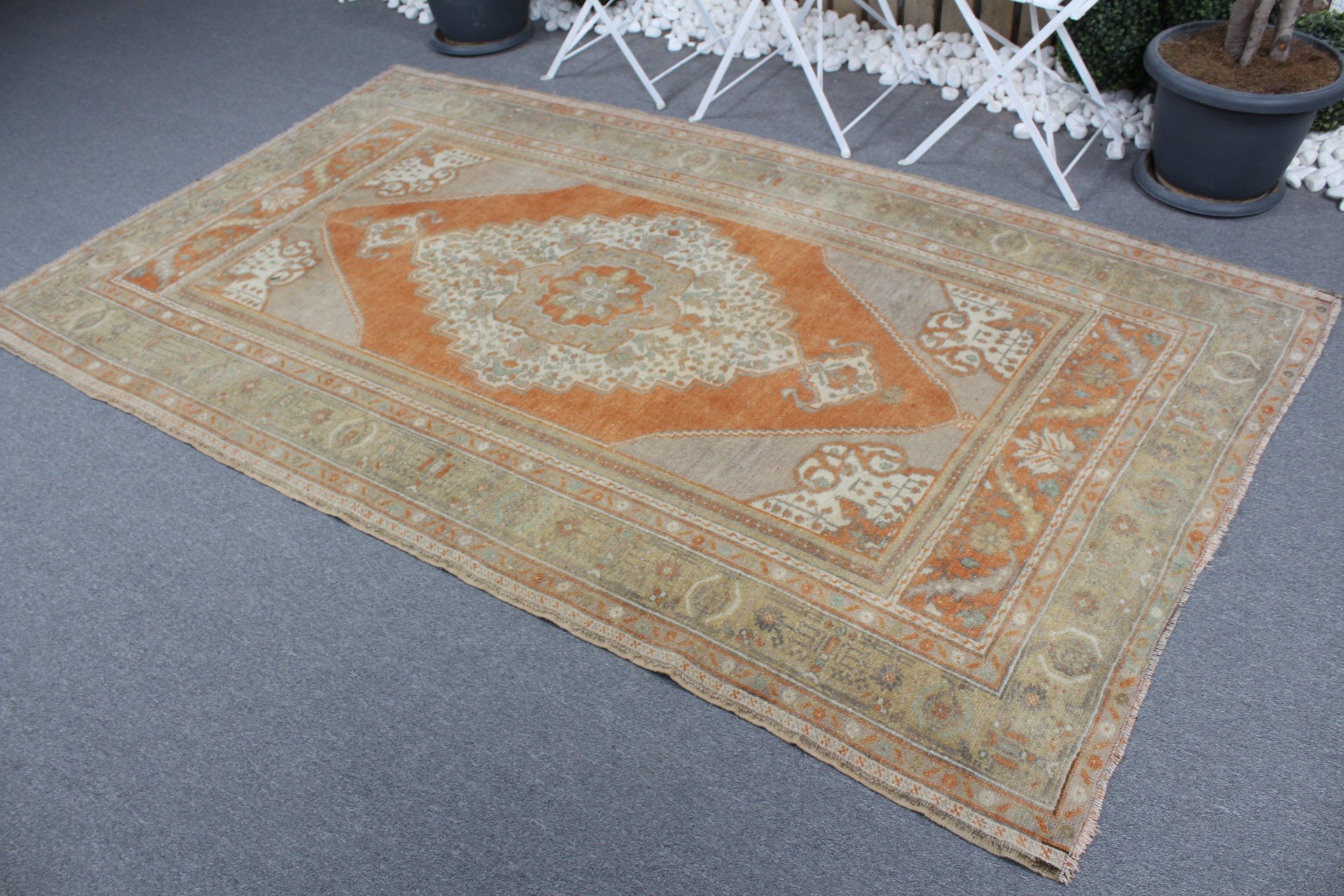 Vintage Rugs, Orange Kitchen Rug, Turkish Rug, Cool Rug, Rugs for Bedroom, Bedroom Rug, Salon Rugs, 4.8x8.4 ft Large Rugs, Floor Rug