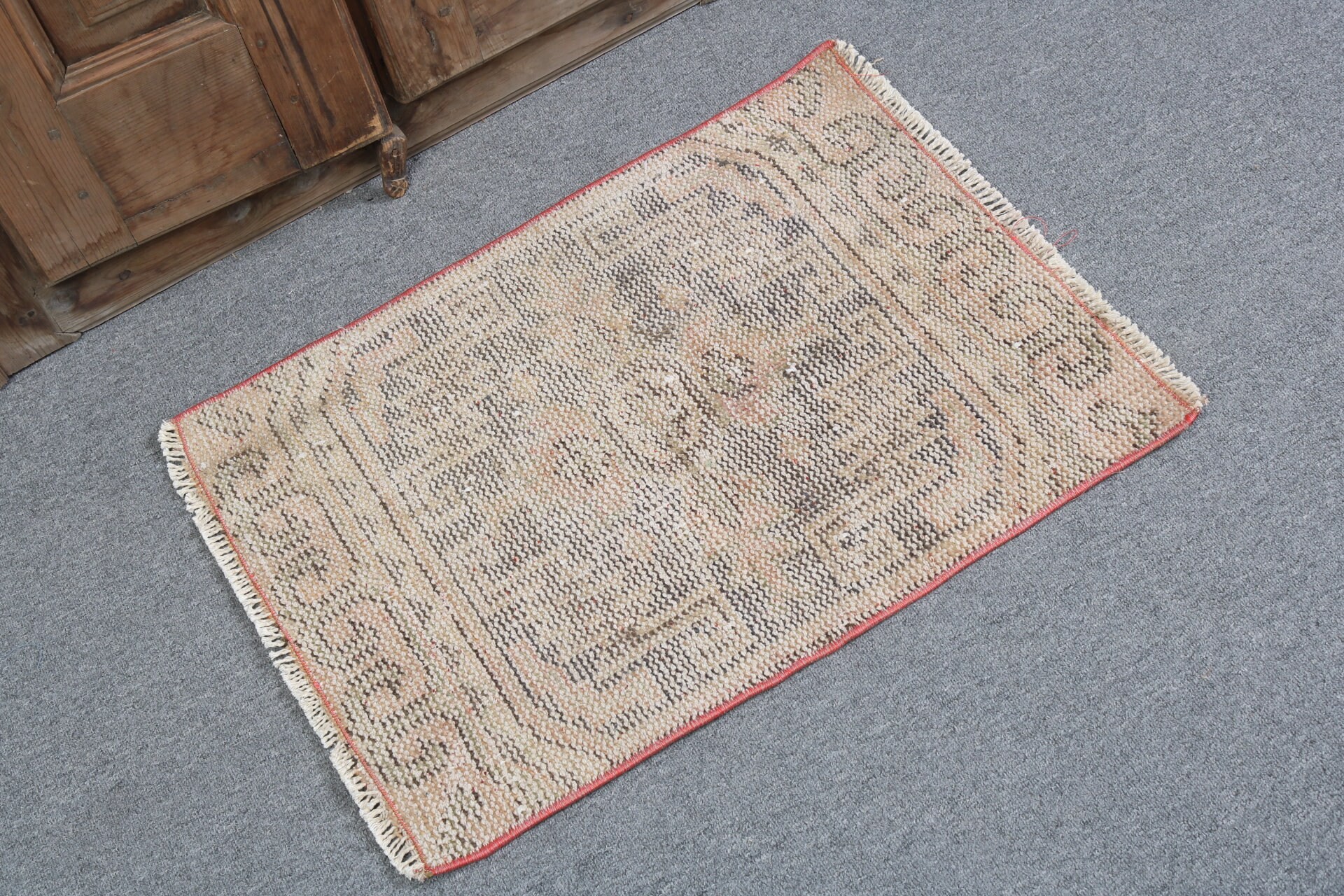 Geometrik Halılar, Küçük Alan Halıları, Türk Halıları, Turuncu Modern Halılar, 1,7x2,4 ft Küçük Halılar, Lüks Halı, El Dokuma Halı, Vintage Halı, Banyo Halısı