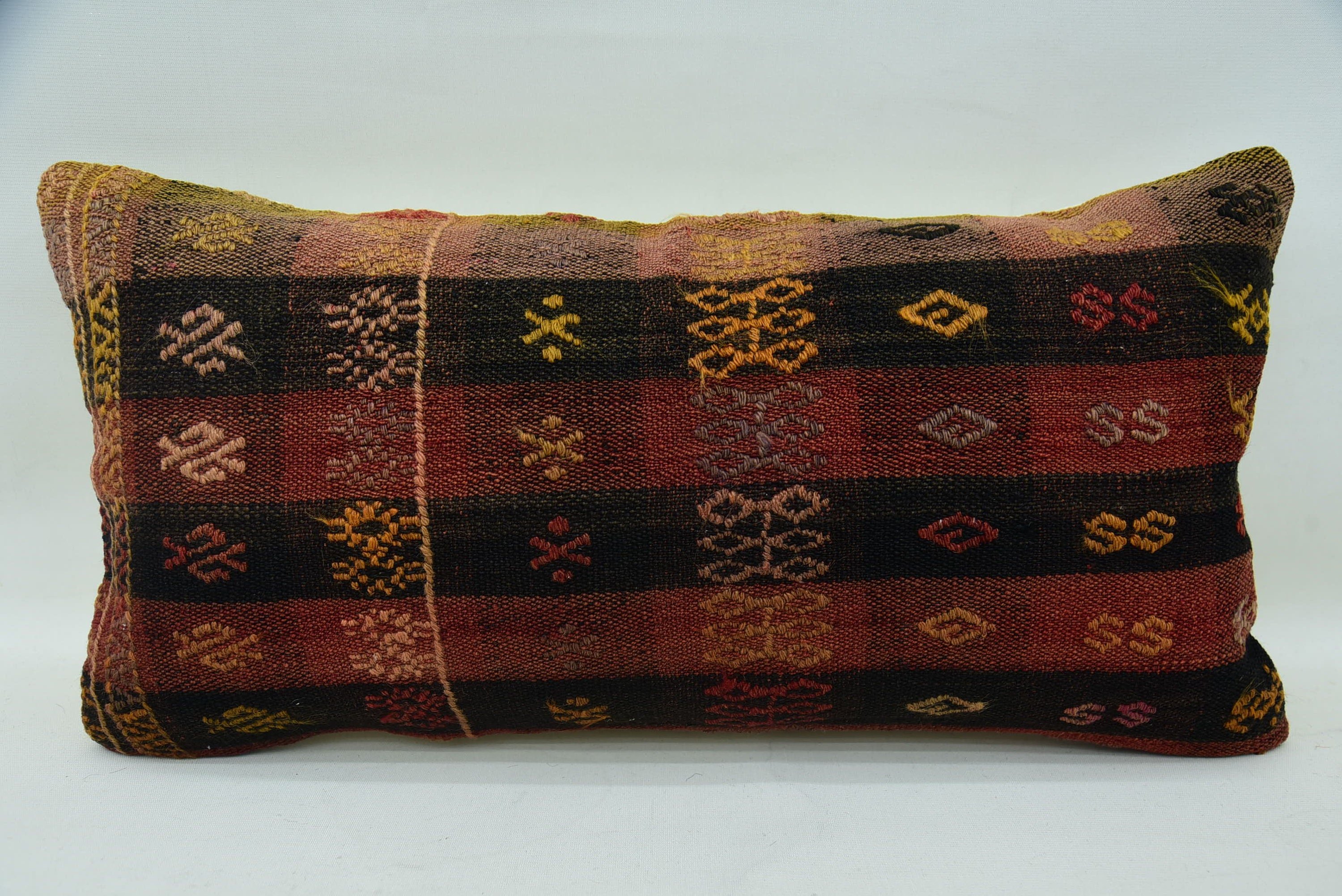 Vintage Kilim Pillow, 12"x24" Red Cushion Cover, Boho Pillow Sham Cover, Personalized Gift Pillow Cushion Case, Ethnical Kilim Rug Pillow