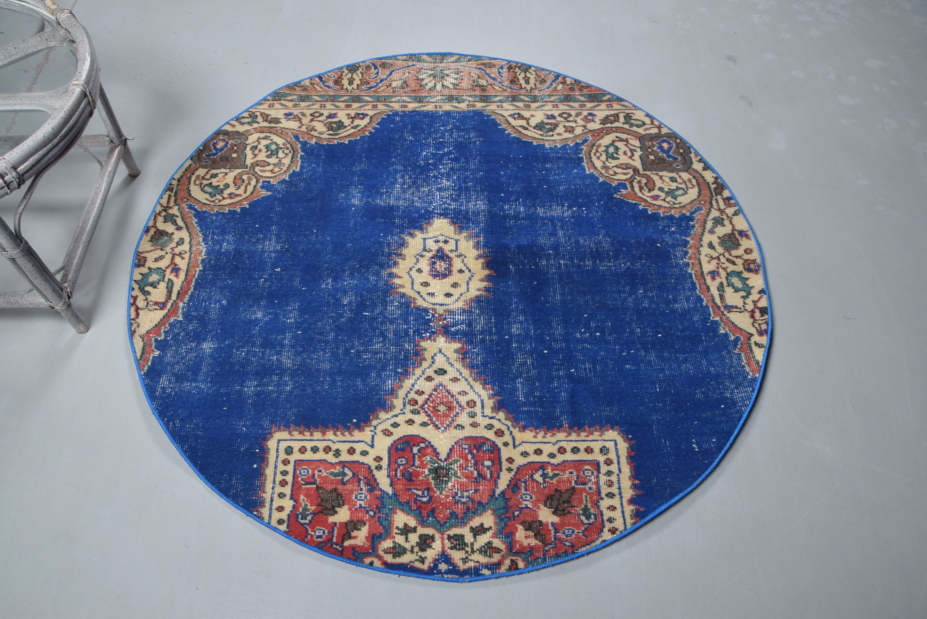 4.8x4.8 ft Accent Halı, Türk Halısı, Yatak Odası Halısı, Mavi Fas Halısı, Fas Halısı, Vintage Halı, Çocuk Halısı, Yatak Odası Halıları