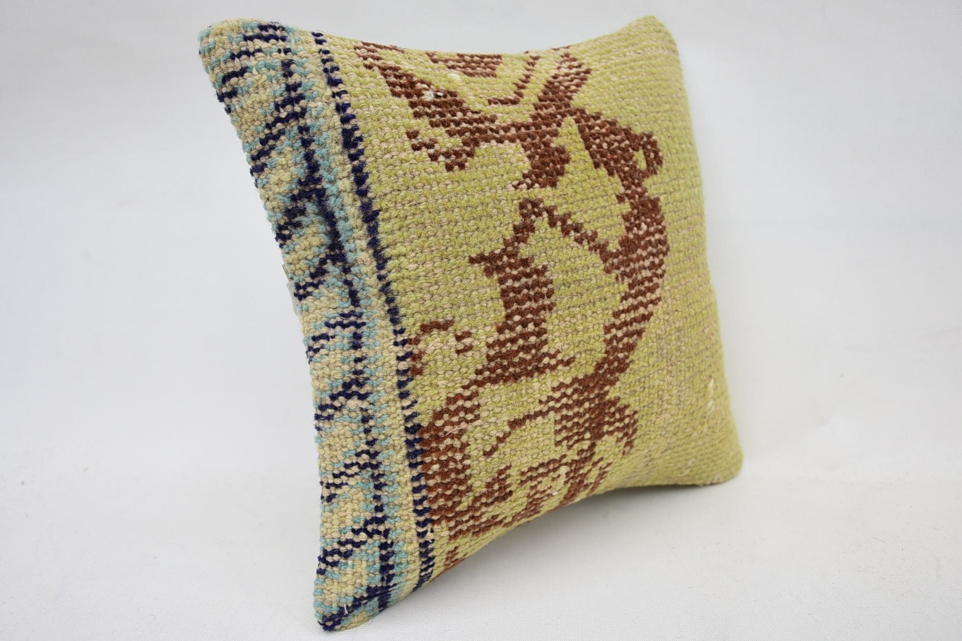 Comfy Throw Cushion, Antique Pillows, 12"x12" Yellow Cushion, Handmade Kilim Cushion, Gift Pillow, Handwoven Pillow Cover Pillow Sham