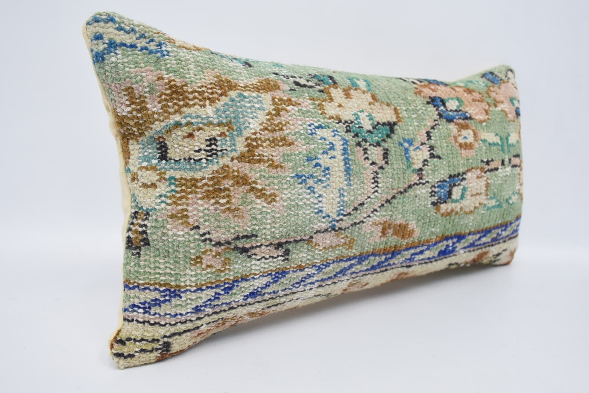 Throw Kilim Pillow, Kilim Cushion Sham, Garden Pillow, Pet Cushion, 12"x24" Green Pillow Sham, Interior Designer Pillow