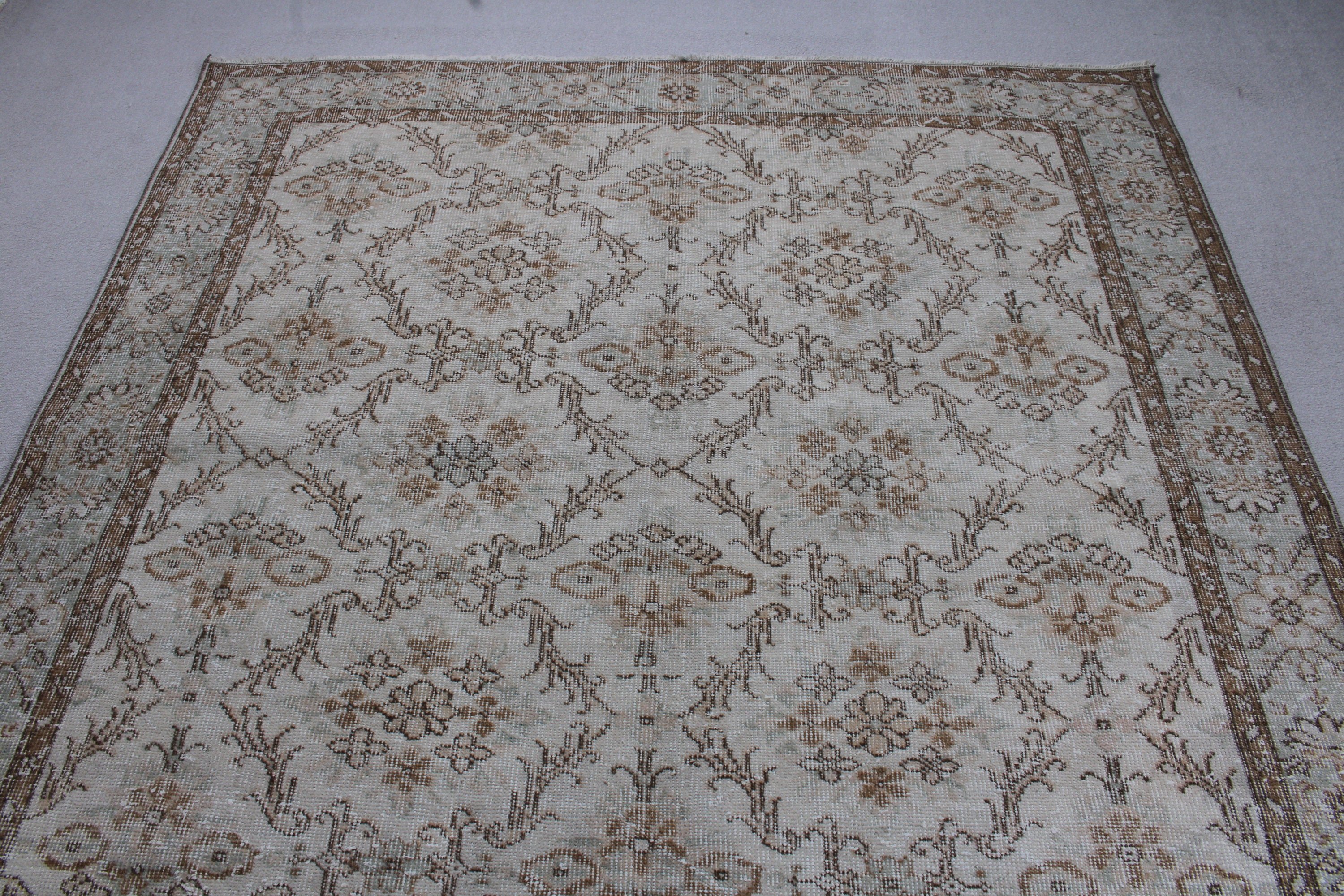 Yer Halısı, Bej Nötr Halı, Yemek Odası Halısı, Türk Halısı, Büyük Oushak Halısı, Vintage Halı, Düz Dokuma Halılar, 6.1x9.7 ft Büyük Halı, Boho Halısı