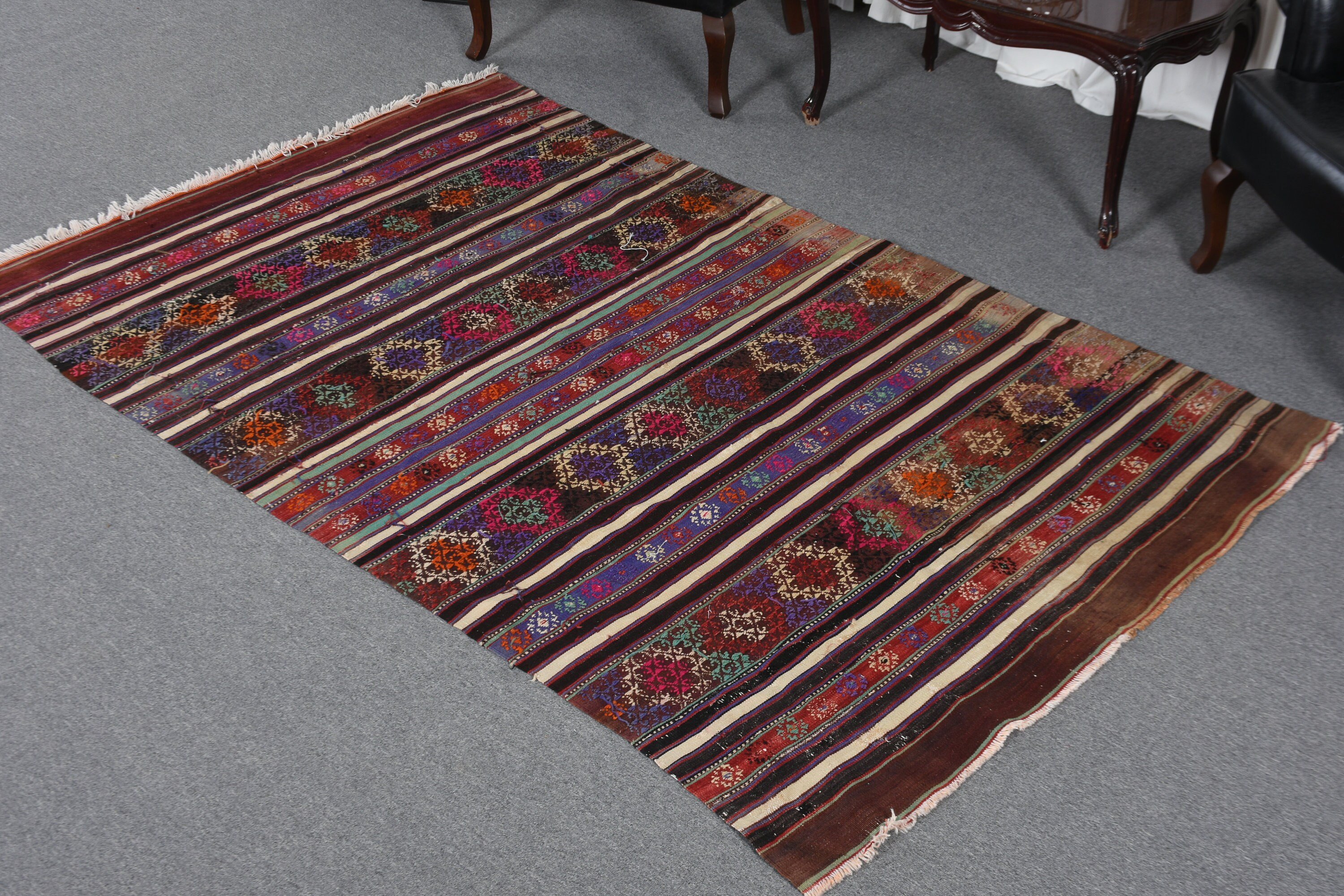 Çocuk Halısı, Vintage Halı, Turuncu 4.6x7.5 ft Alan Halısı, Türk Halısı, İç Mekan Halıları, Kilim, Mutfak Halısı