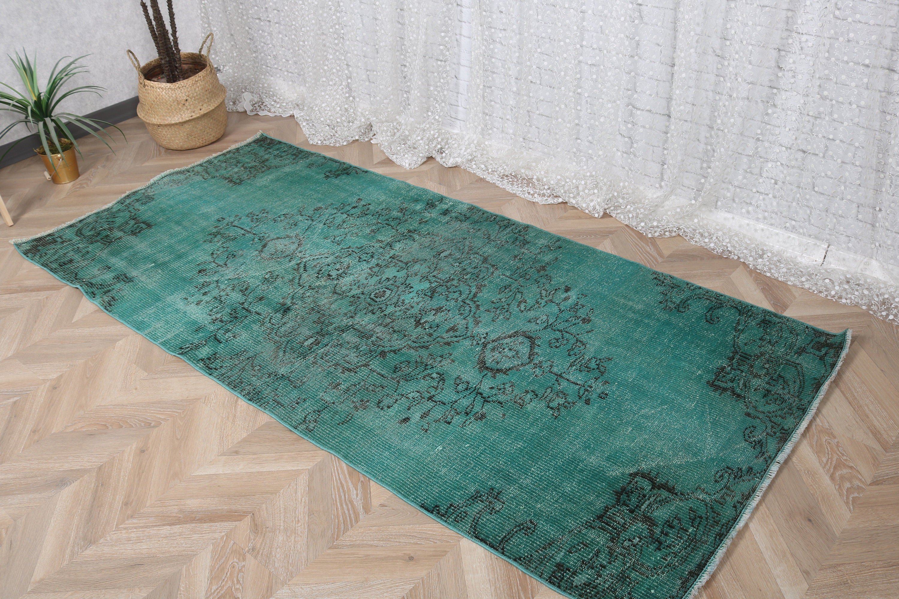 3,4x7,5 ft Alan Halıları, Türk Halısı, Etnik Halı, Düz Dokuma Halılar, Yer Halıları, Vintage Halılar, Mutfak Halıları, Fas Halıları, Yeşil Boho Halıları