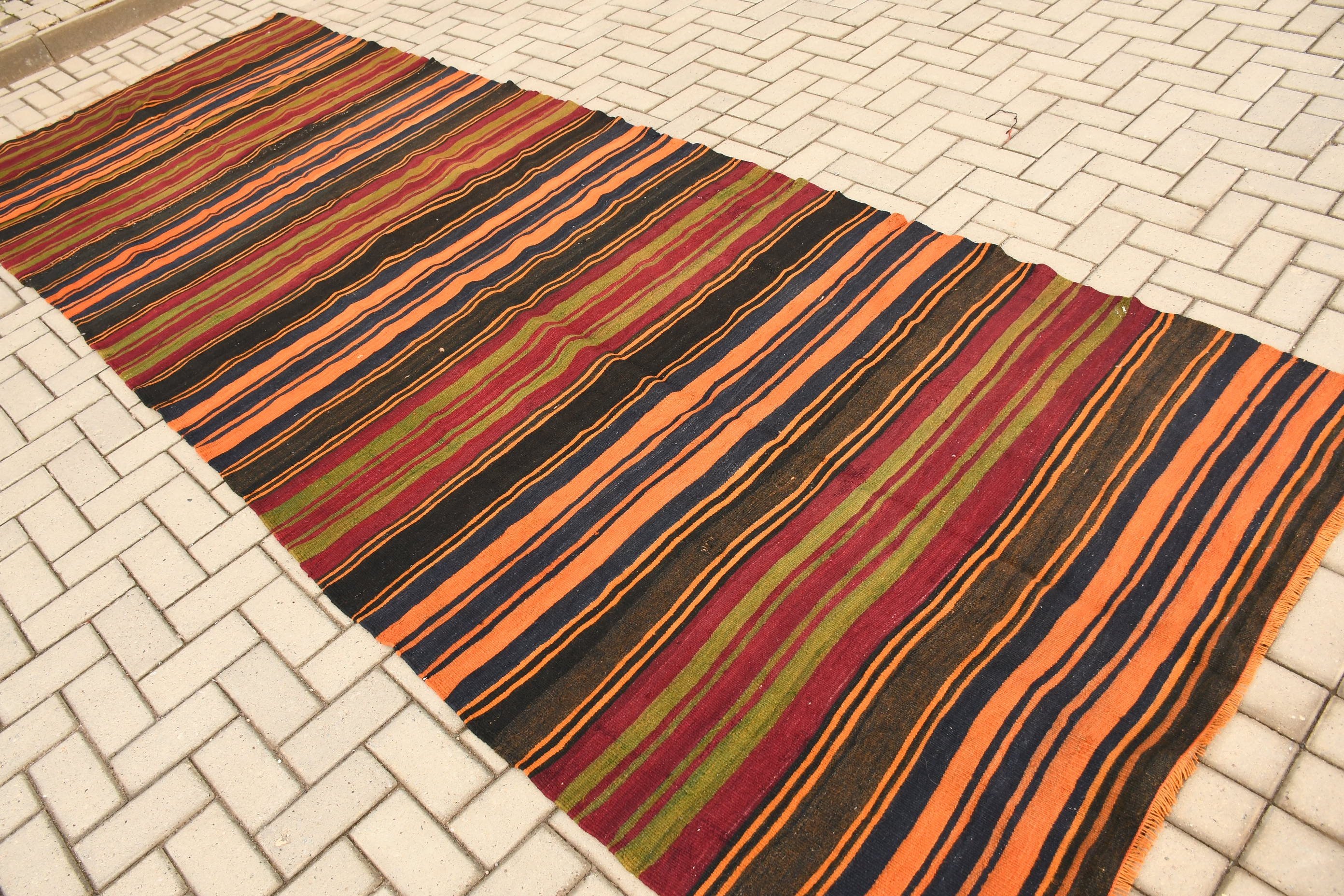 Orange Floor Rug, Rugs for Corridor, Dorm Rug, Cool Rugs, Turkish Rug, Stair Rug, Kilim, Vintage Rug, 4.6x13 ft Runner Rug